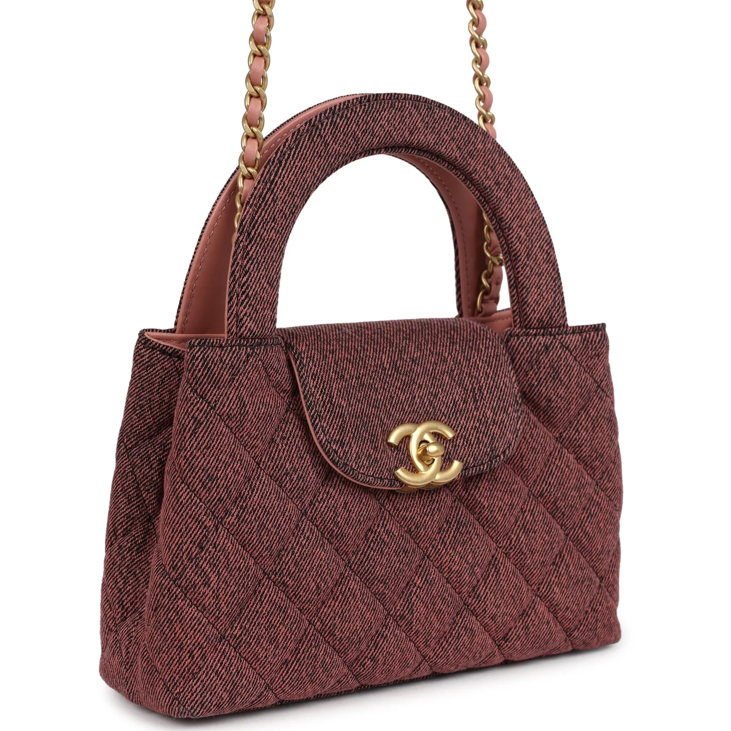 Small Kelly Shopper Pink Washed Denim Brushed Gold Hardware