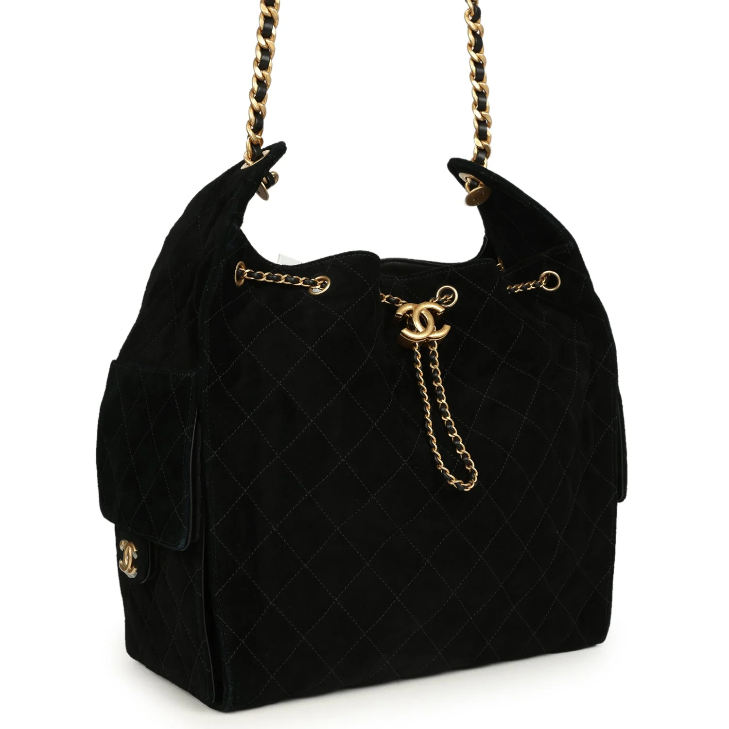Medium 25 Hobo Bag Black Suede Antique Gold Hardware