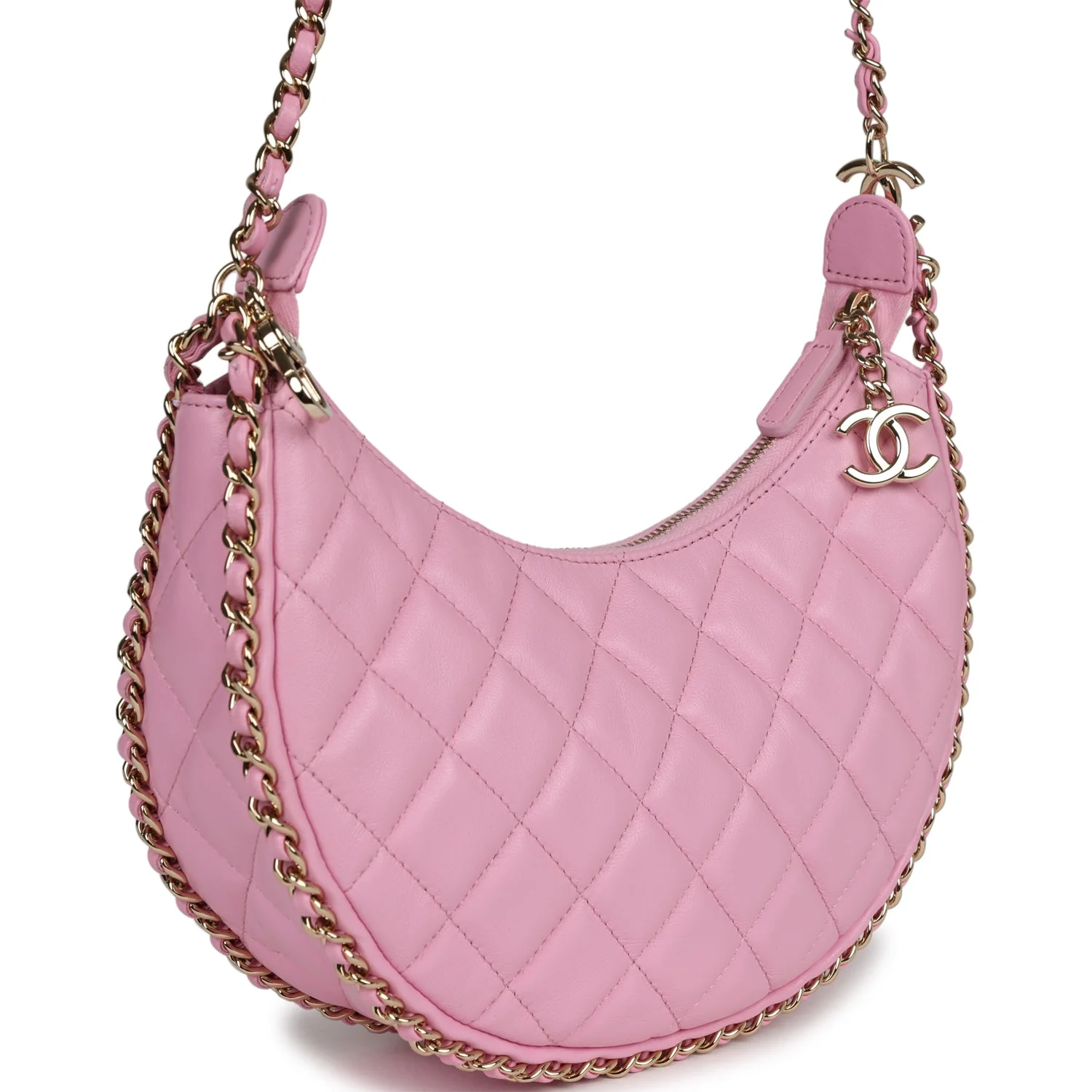 Small Chain Around Hobo Pink Lambskin Gold Hardware