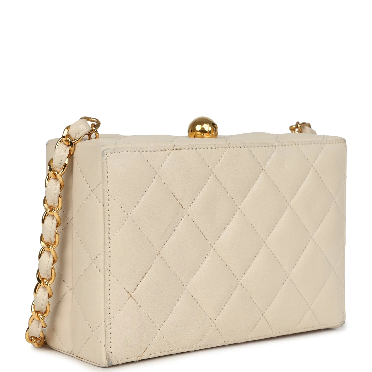 Vintage  Box Clutch Bag Beige Lambskin Gold Hardware