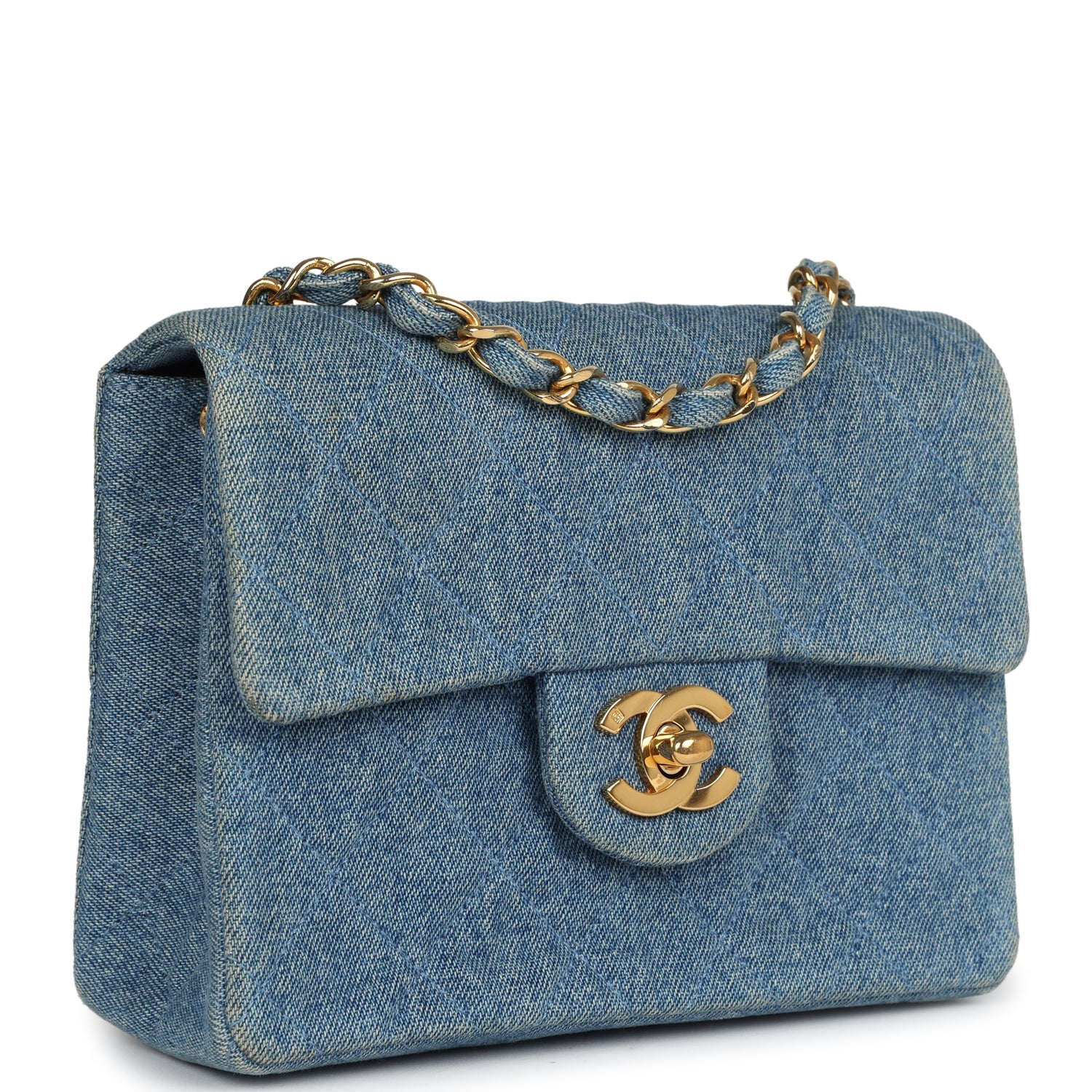 Vintage  Mini Square Flap Bag Blue Denim Gold Hardware