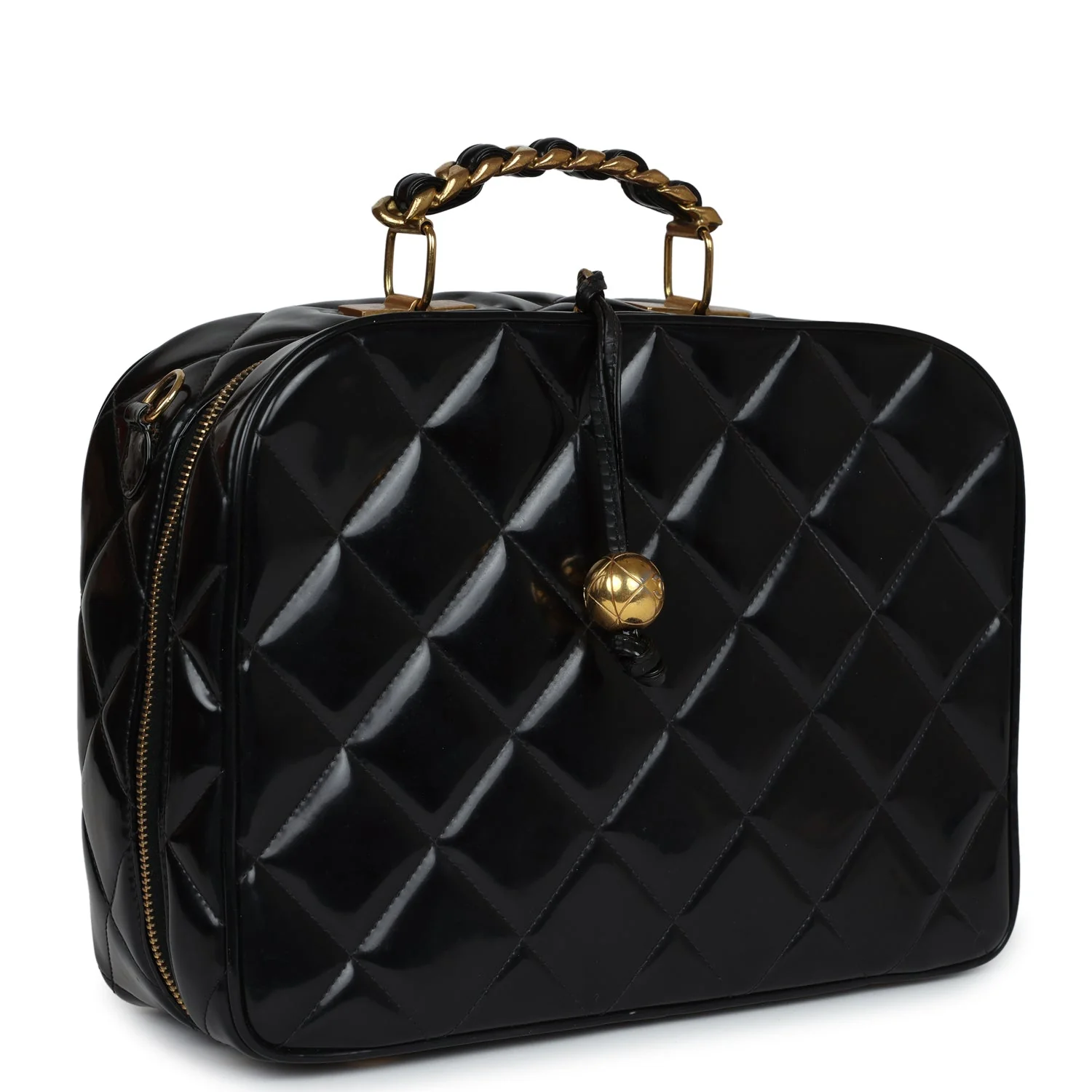 Vintage  Lunchbox Vanity Black Patent Leather Gold Hardware