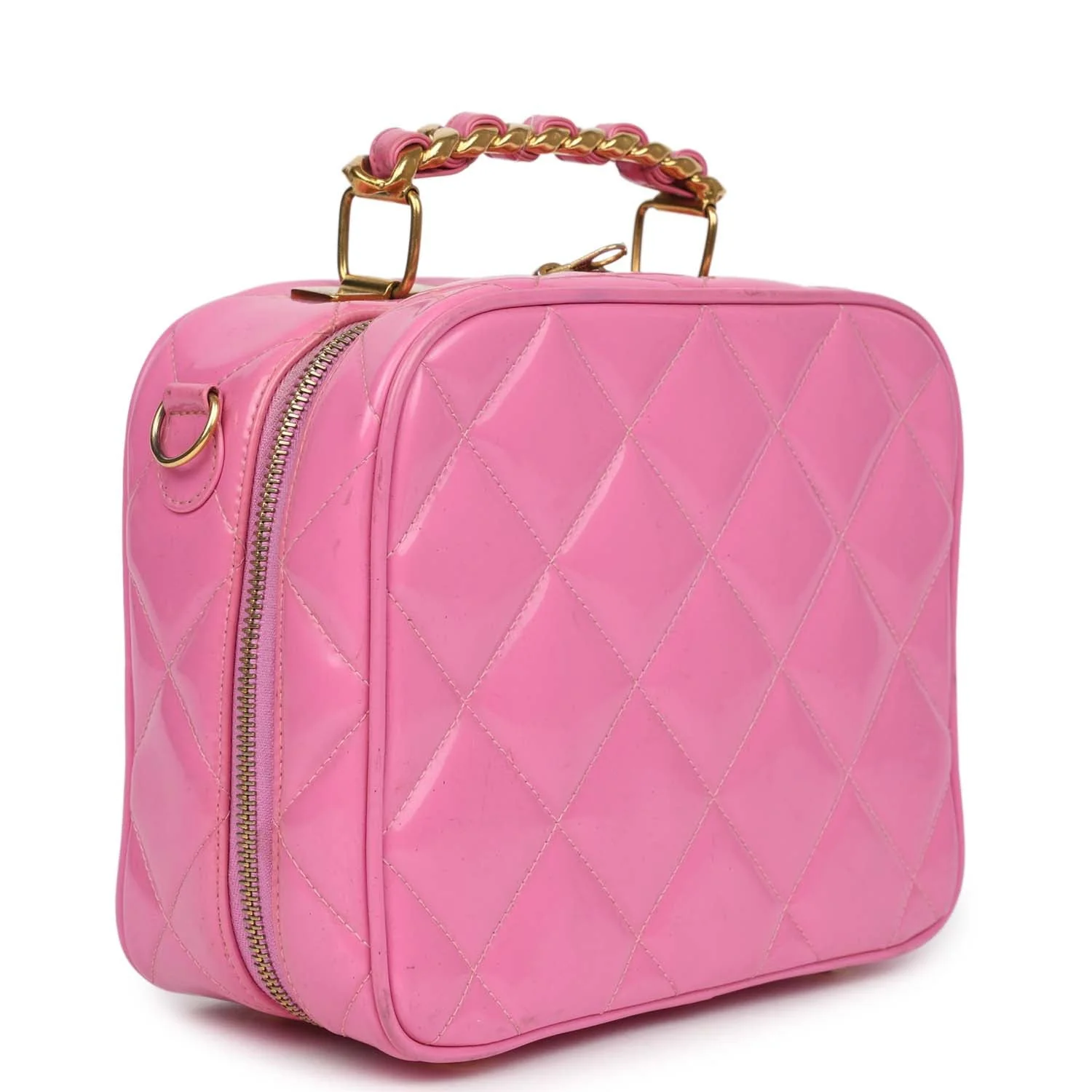 Vintage  Lunchbox Vanity Bag Pink Patent Gold Hardware