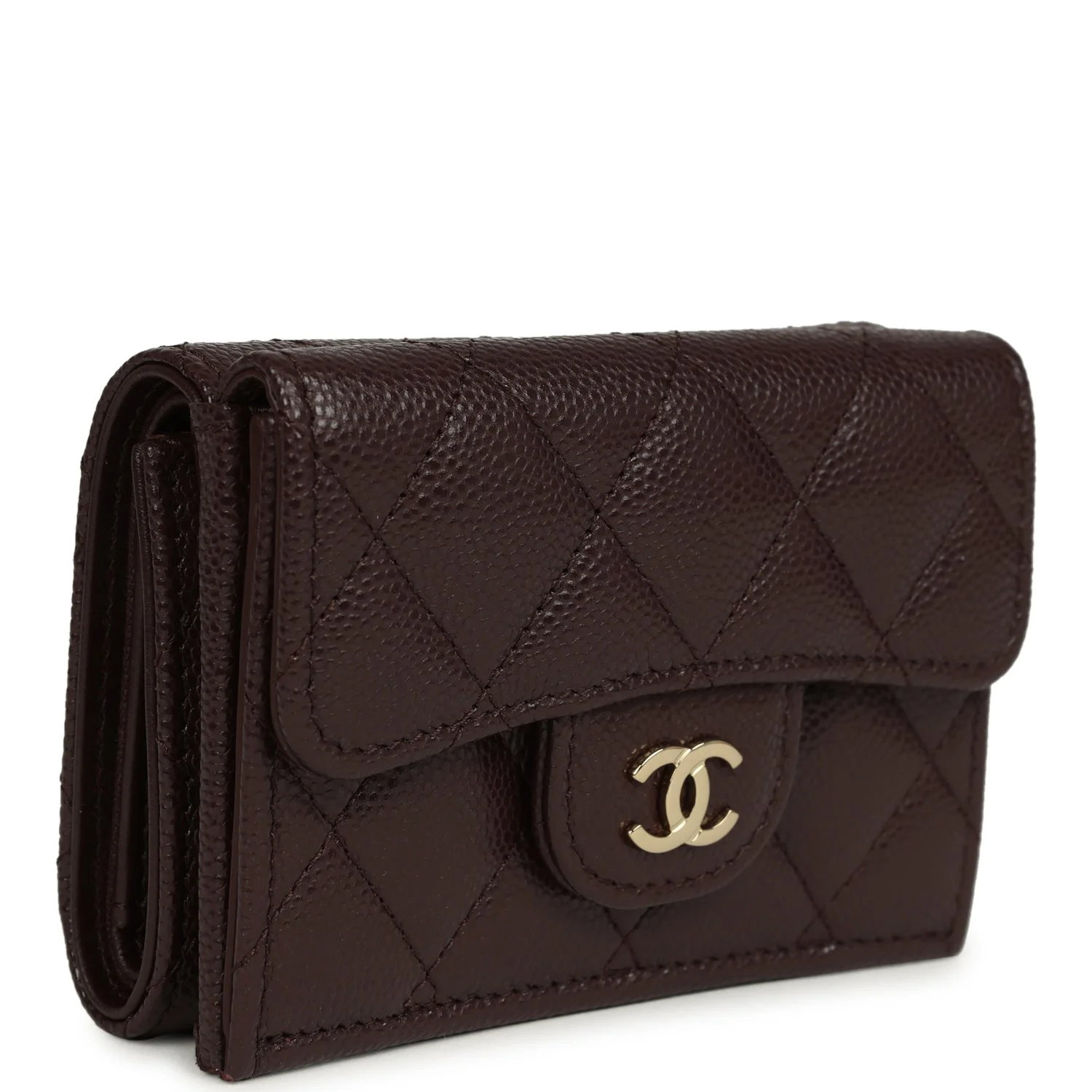 Small Classic Flap Wallet Dark Brown Shiny Caviar Light Gold Hardware