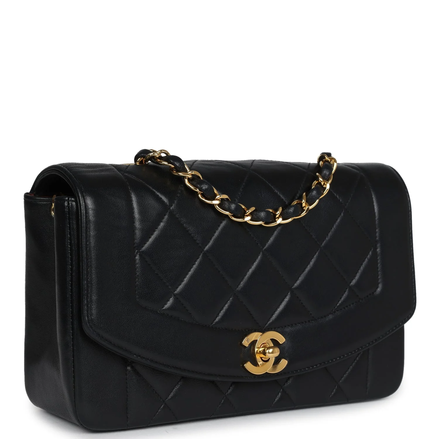 Vintage  Small Diana Flap Bag Black Lambskin Gold Hardware