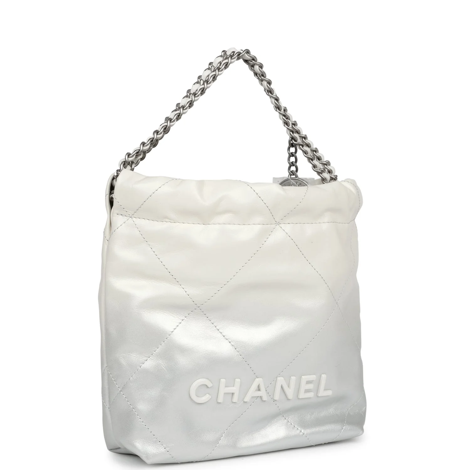 Mini 22 Bag White and Silver Ombre Metallic Calfskin Silver Hardware