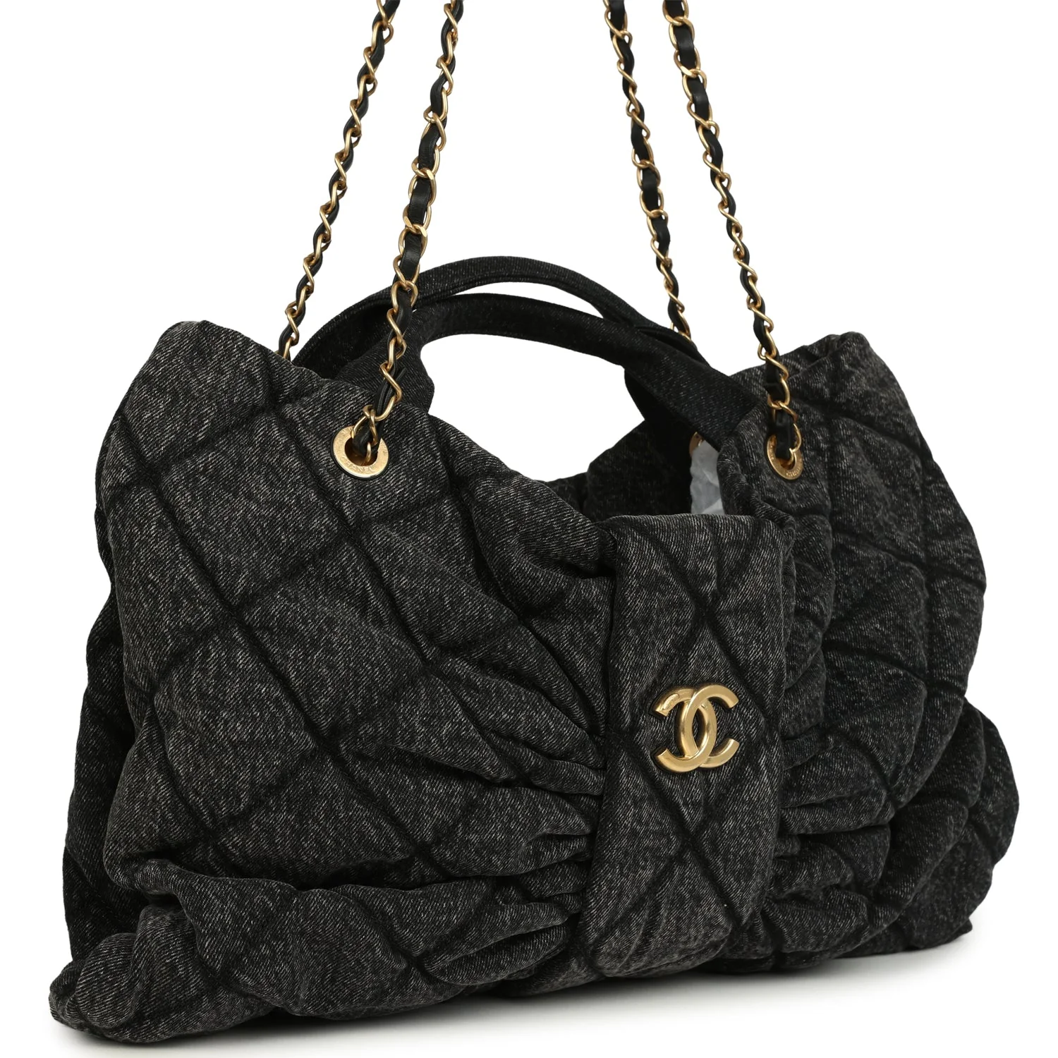 Maxi Bow Bag Black Washed Denim Antique Gold Hardware