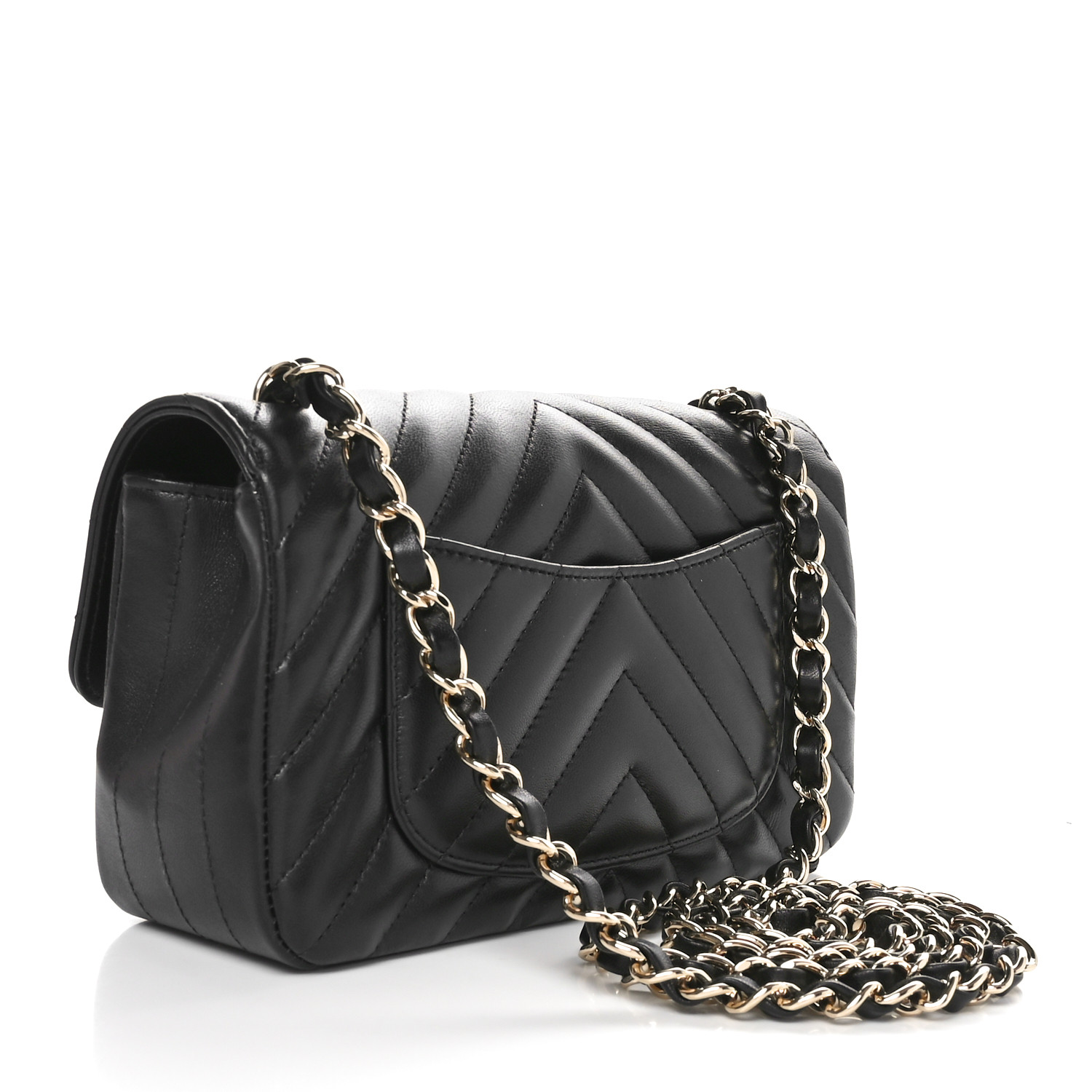 Lambskin Chevron Quilted Mini Rectangular Flap Black