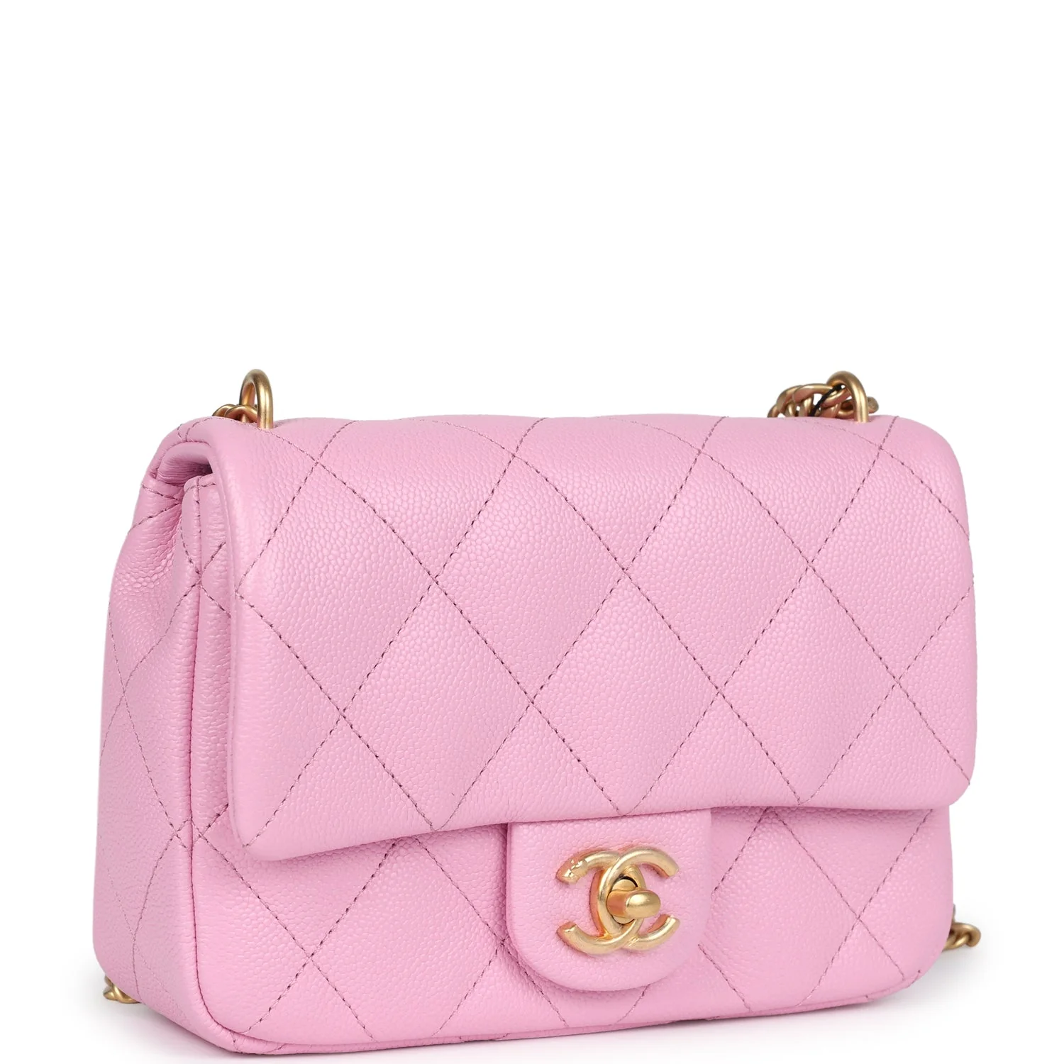 Mini Sweetheart Crush Square Flap Bag Pink Caviar Aged Gold Hardware