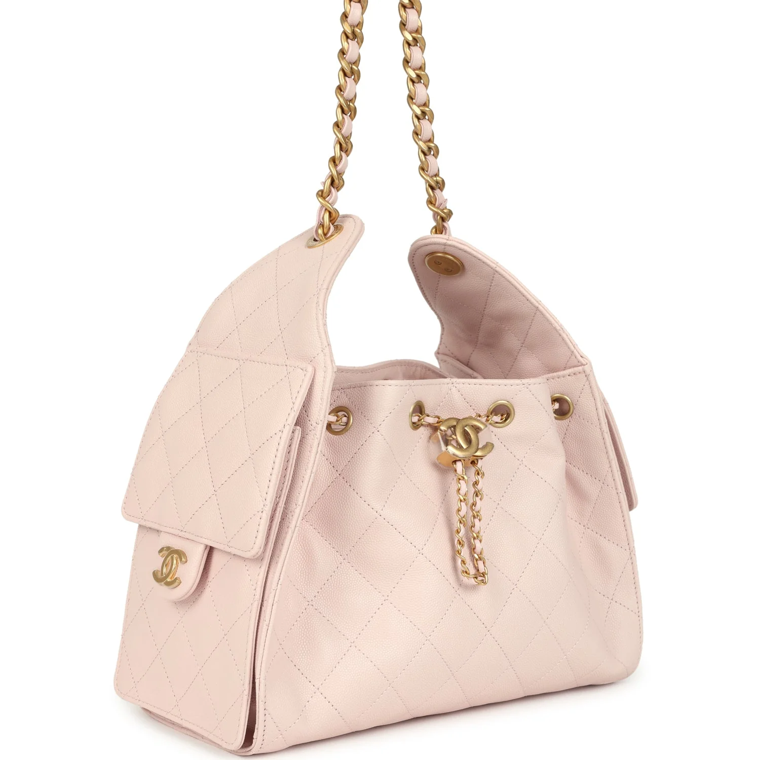 Small 25 Hobo Bag Light Pink Caviar Antique Gold Hardware