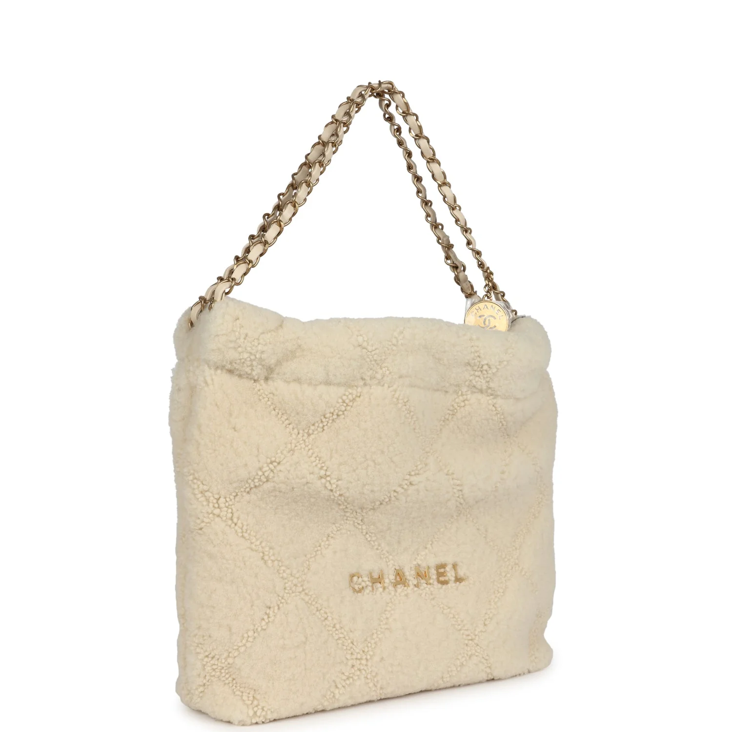 Small 22 Bag Ecru Shearling Brushed Gold Hardware