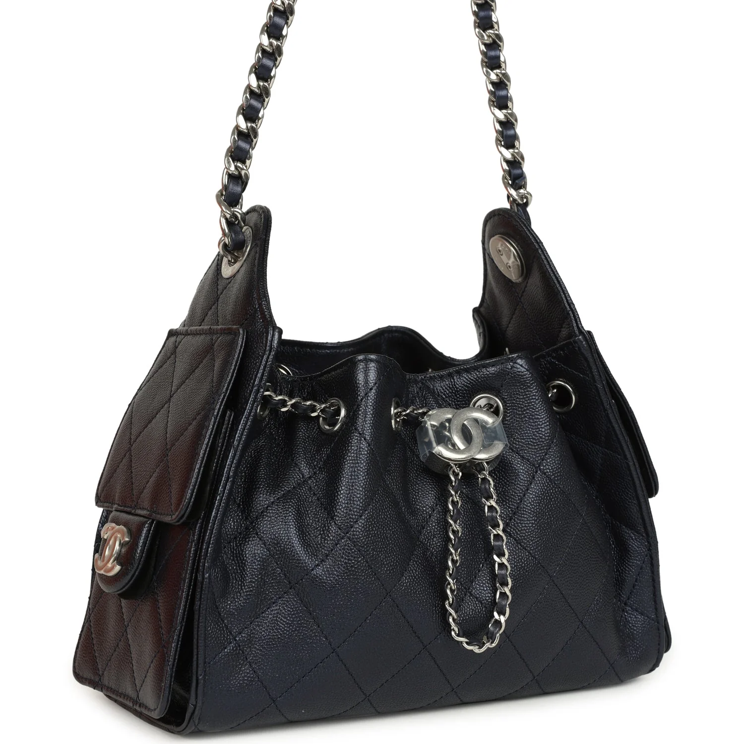 Mini 25 Hobo Bag Dark Blue Metallic Caviar Silver Hardware