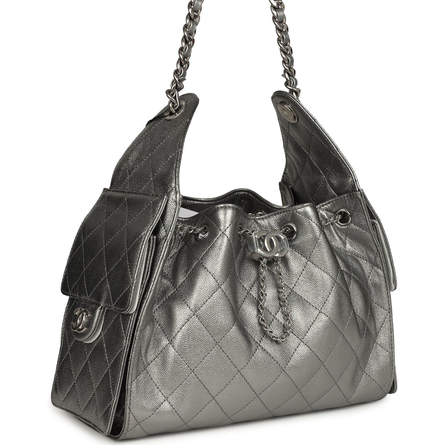 Small 25 Hobo Bag Metallic Anthracite Caviar Silver Hardware