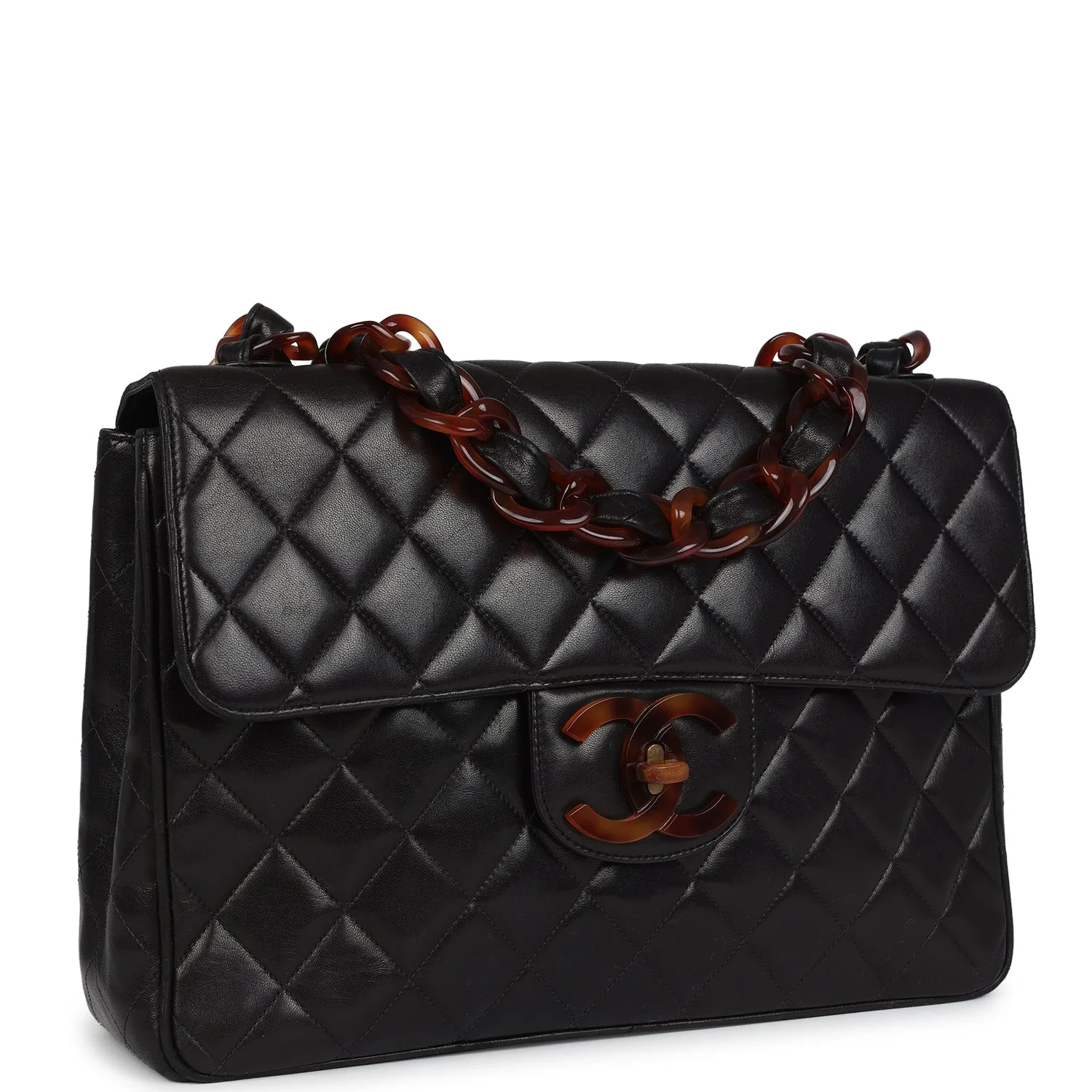 Vintage  Jumbo Classic Single Flap Bag Black Lambskin Tortoiseshell Bakelite Hardware