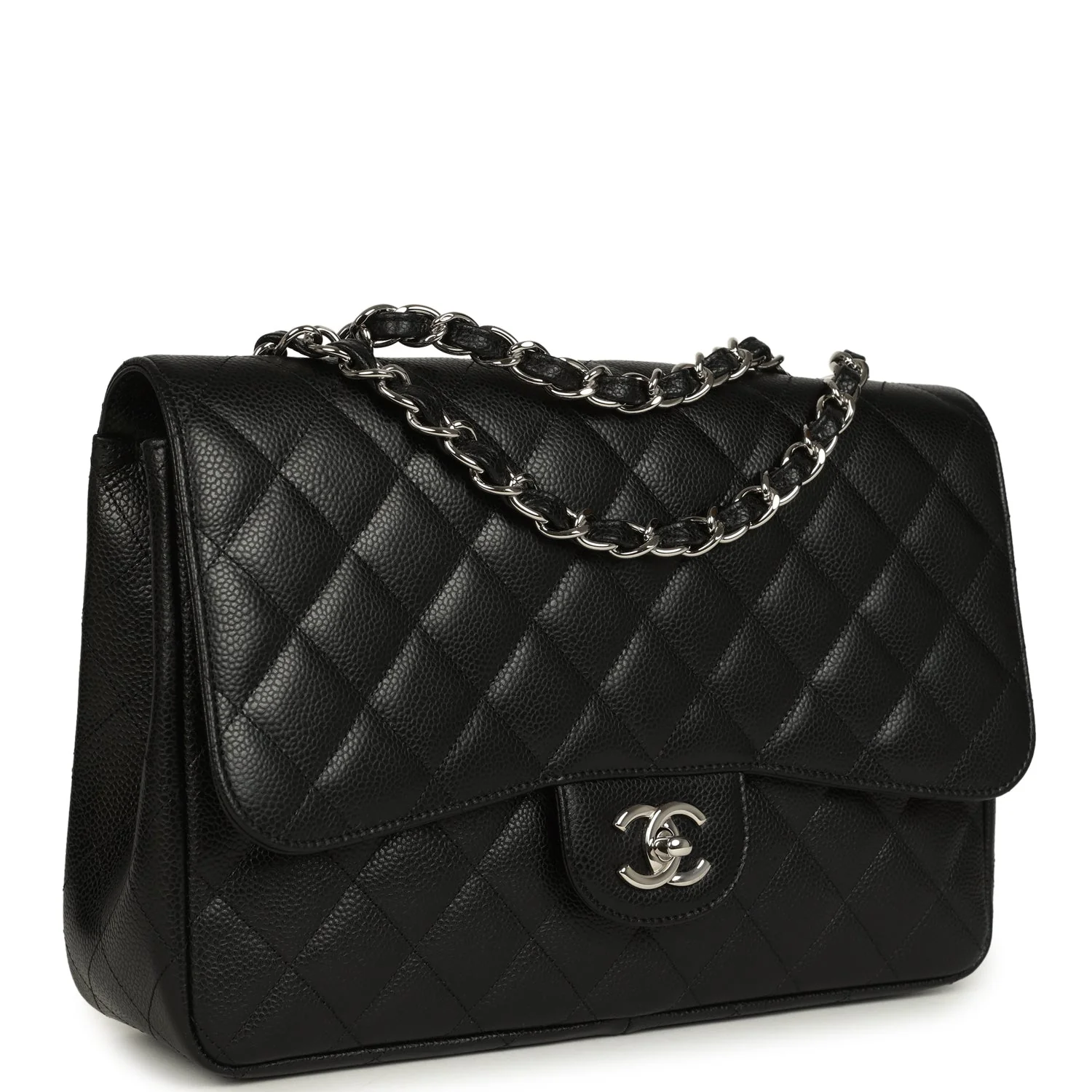 Jumbo Classic Single Flap Bag Black Caviar Silver Hardware