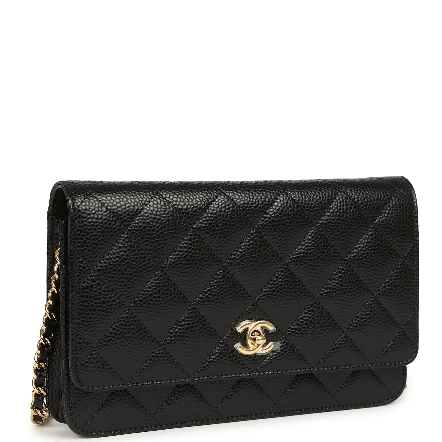 Classic Wallet On Chain WOC Black Caviar Gold Hardware
