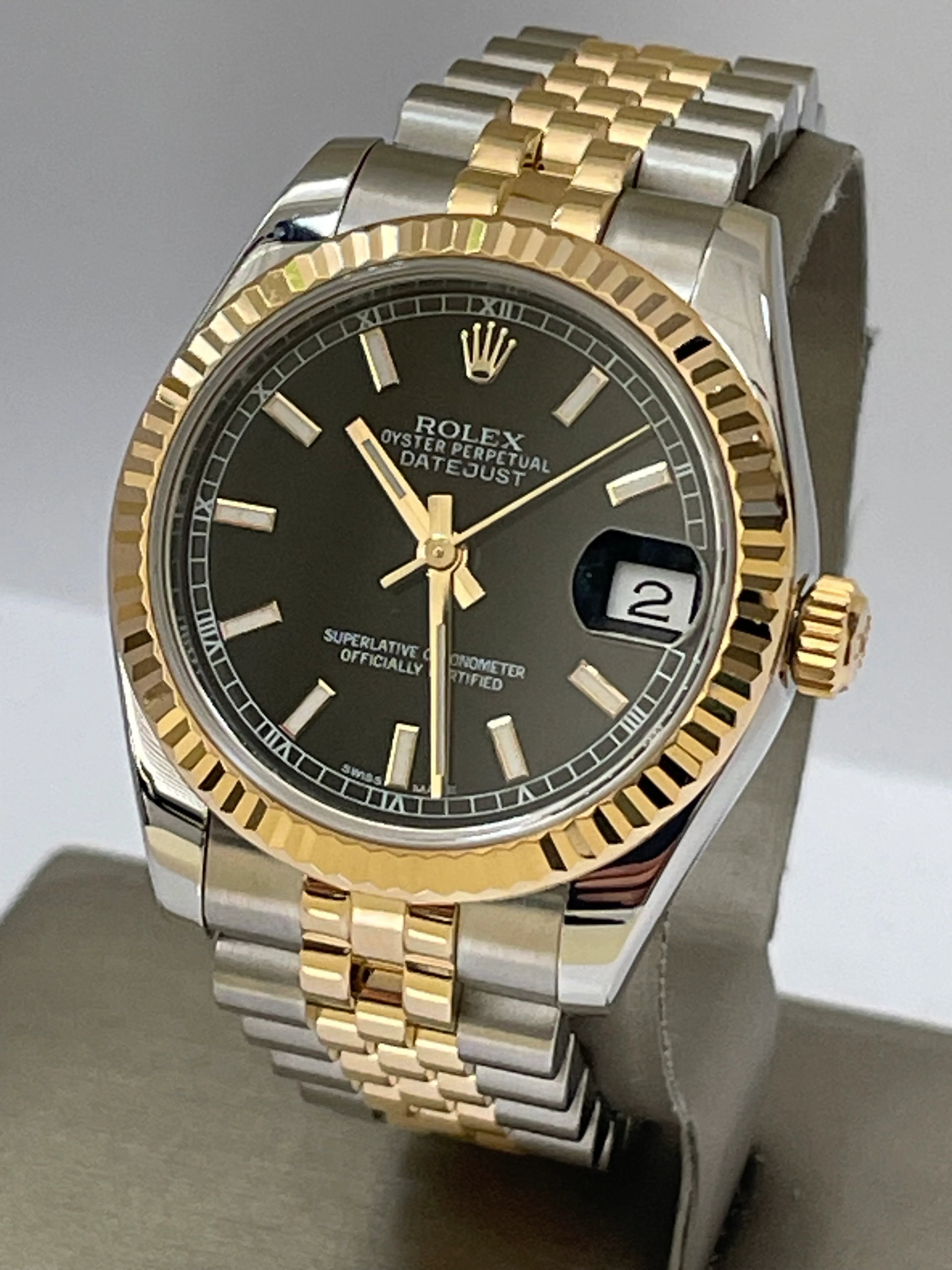 Rolex Steel and Yellow Gold Datejust 31 - 2016 - Fluted Bezel - Black Index Dial - Jubilee Bracelet - 178273