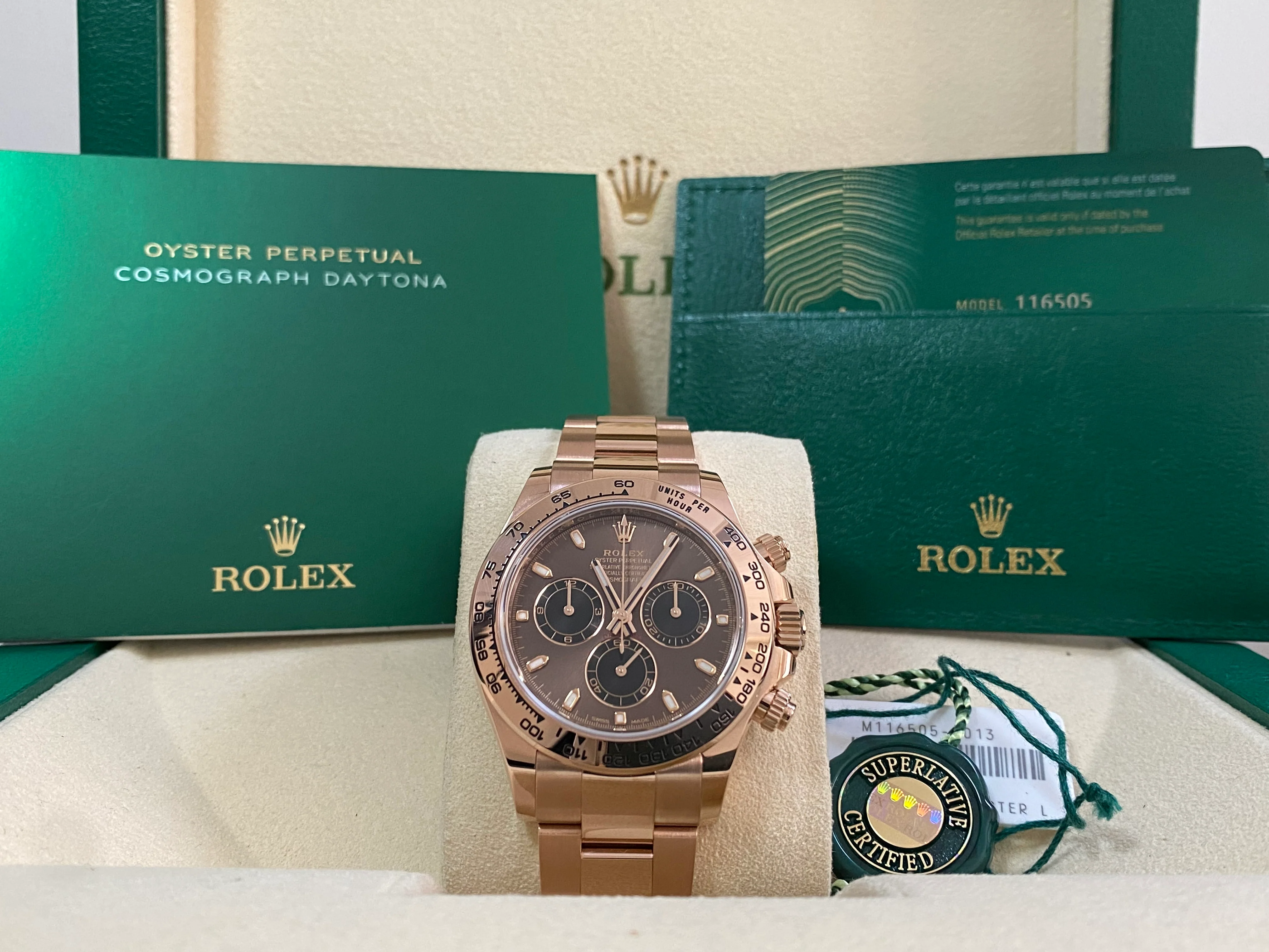 Rolex Everose Gold Cosmograph Daytona - 2021 - Chocolate Index Dial - 116505 *COMPLETE SET*