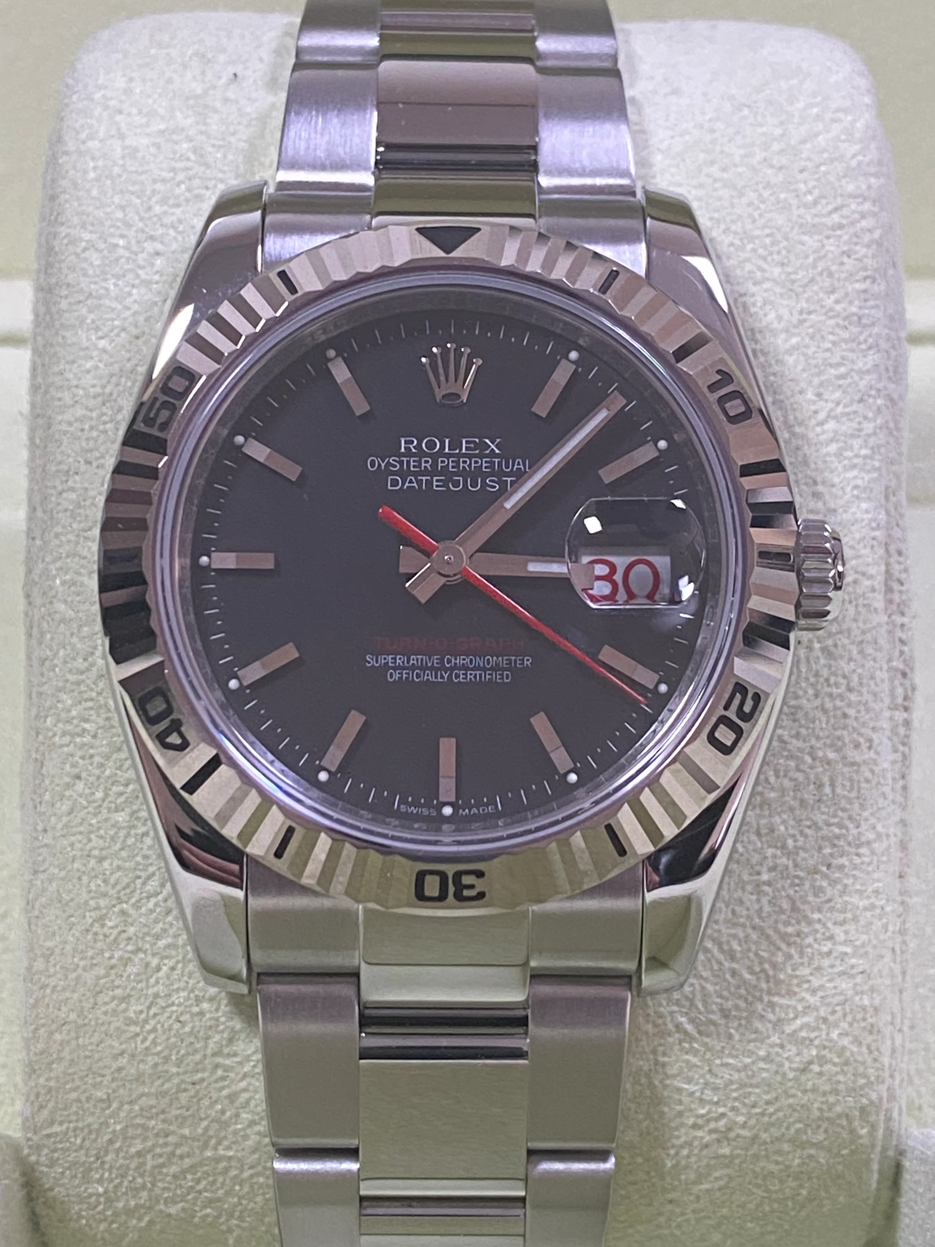 Rolex Steel Datejust 36 Turn-O-Graph - F Serial - Fluted Bezel - Black Index Dial - Oyster Bracelet - 116264