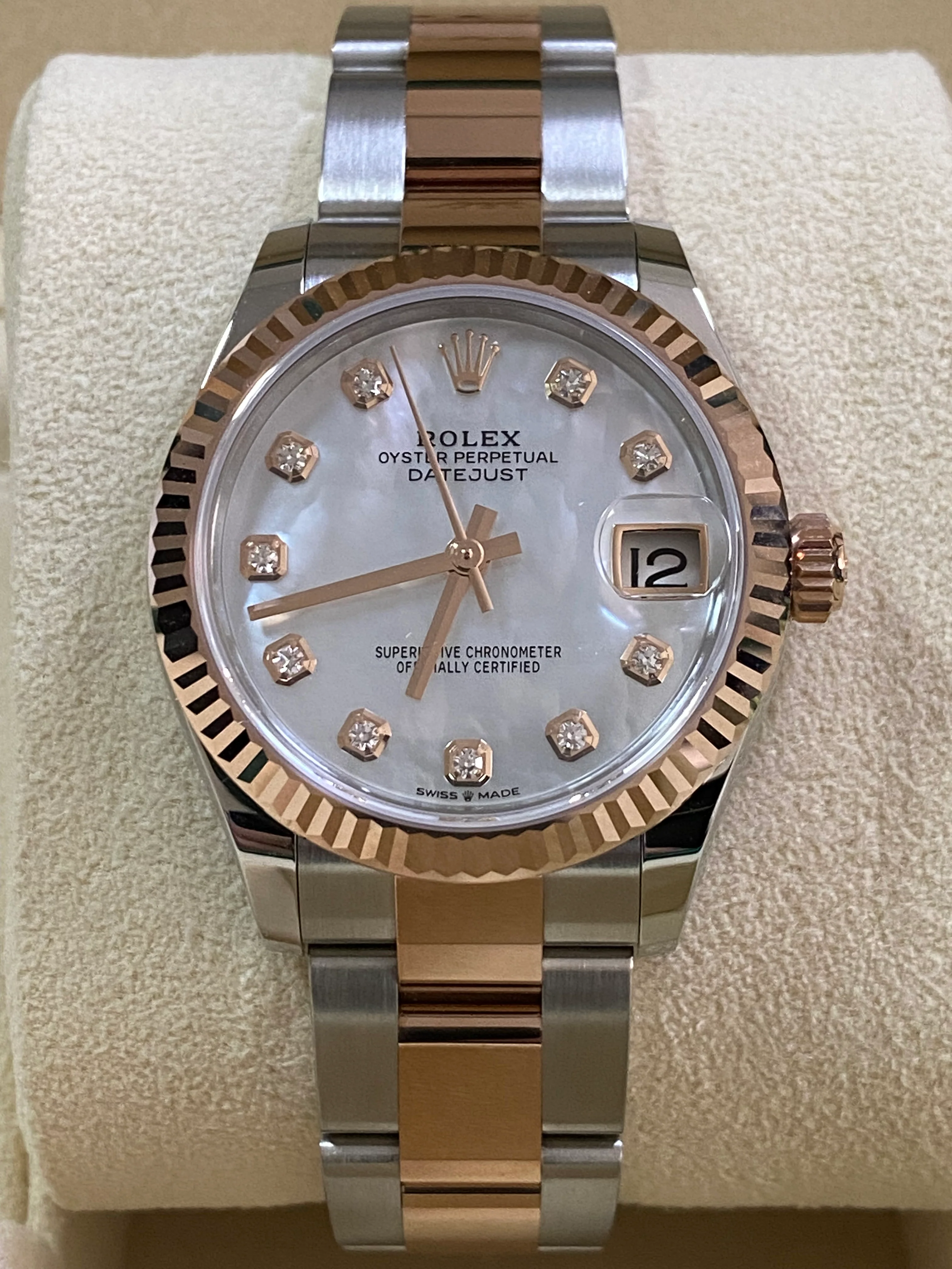 Rolex Steel and Everose Gold Datejust 31 - Fluted Bezel - Mother-Of-Pearl Diamond Dial - Oyster Bracelet - 278271 *FULL SET*