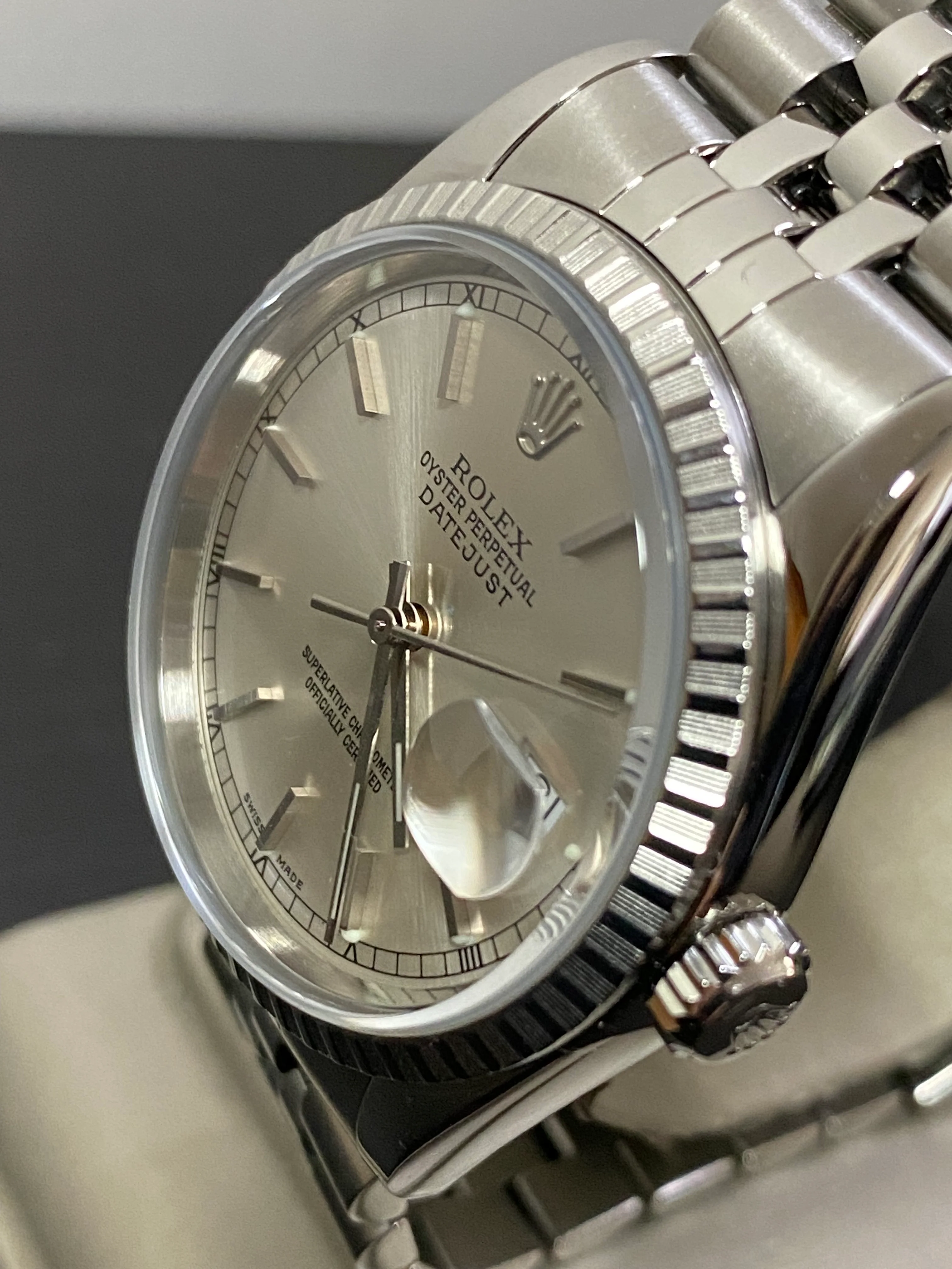 Rolex Steel Datejust 36 - F Serial - Fluted Bezel - Silver Index Dial - Jubilee Bracelet - 16220