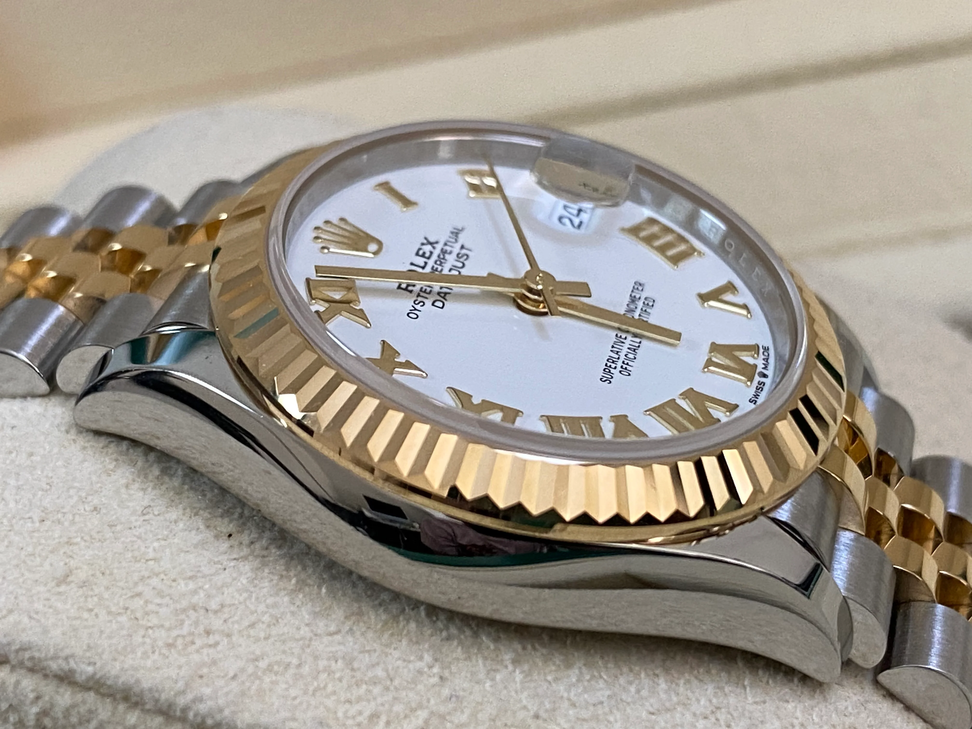 Rolex Steel and Yellow Gold Datejust 31 - 2024 - Fluted Bezel - White Roman Dial - Jubilee Bracelet - 278273 *FULL SET*