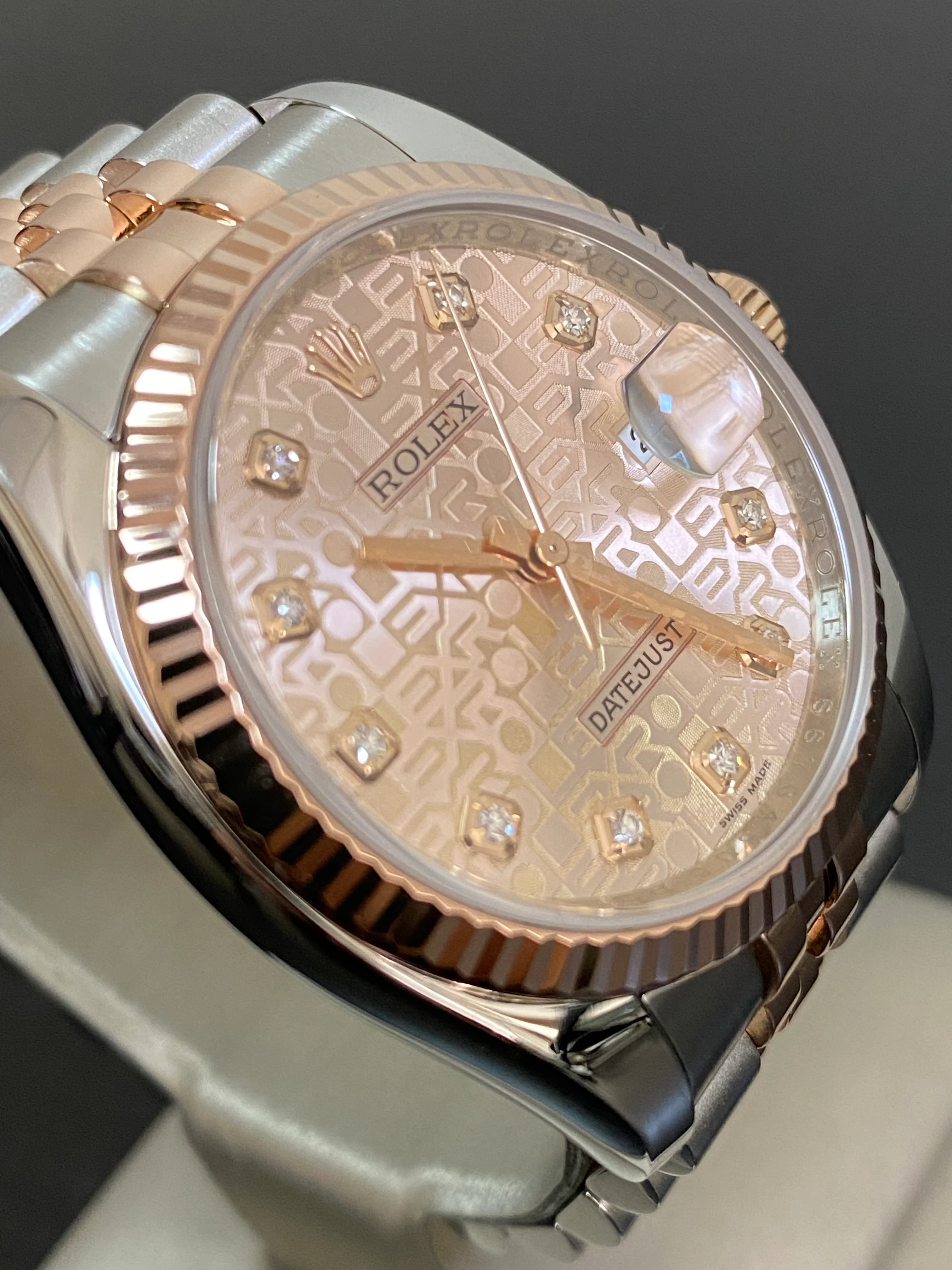 Rolex Steel and Everose Gold Datejust 36 - 2011 - Fluted Bezel - Anniversary Diamond Dial - Jubilee Bracelet - 116231 *FULL SET*