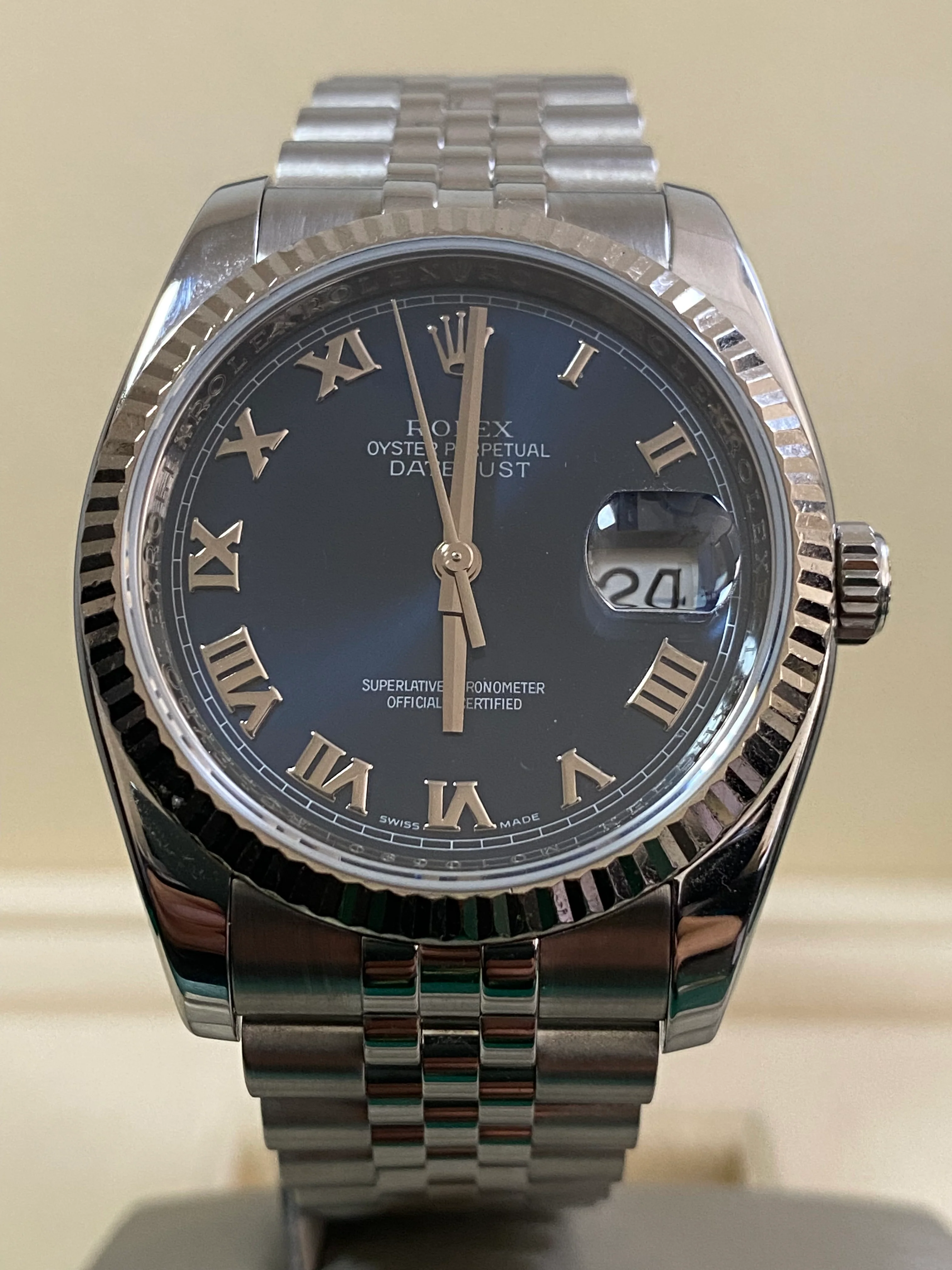 Rolex Steel Datejust 36 - 2007 - Fluted Bezel - Blue Roman Dial - Jubilee Bracelet - 116234