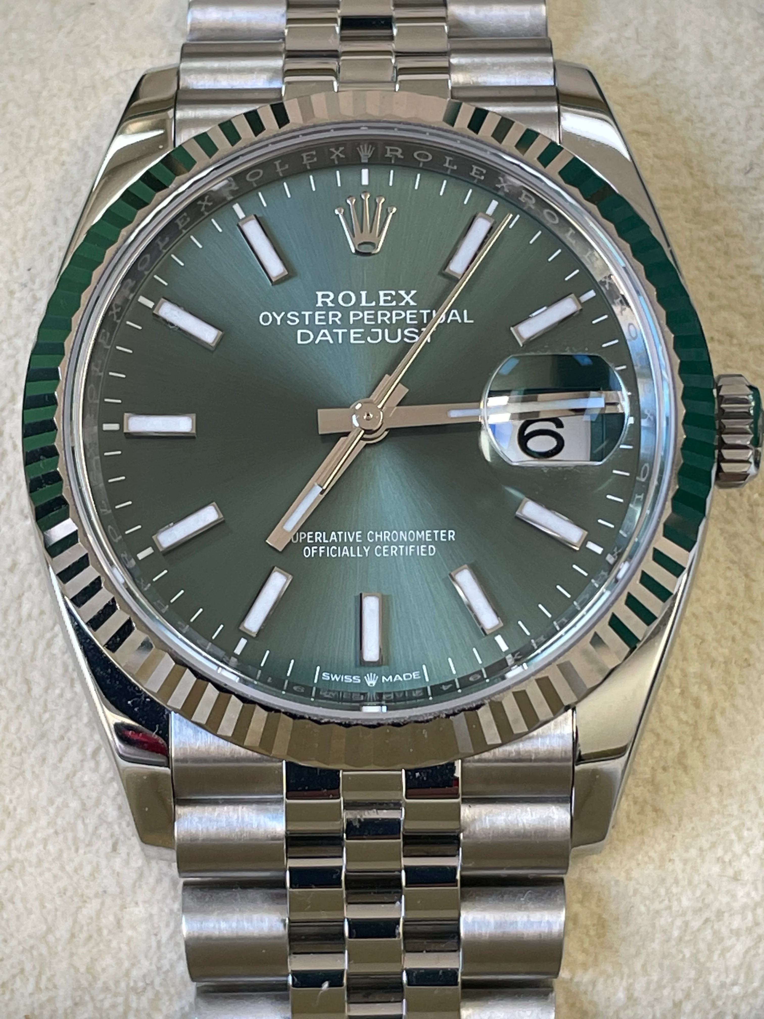 Rolex Steel Datejust 36 - 2023 - Fluted Bezel - Mint Green Dial - Jubilee Bracelet - 126234