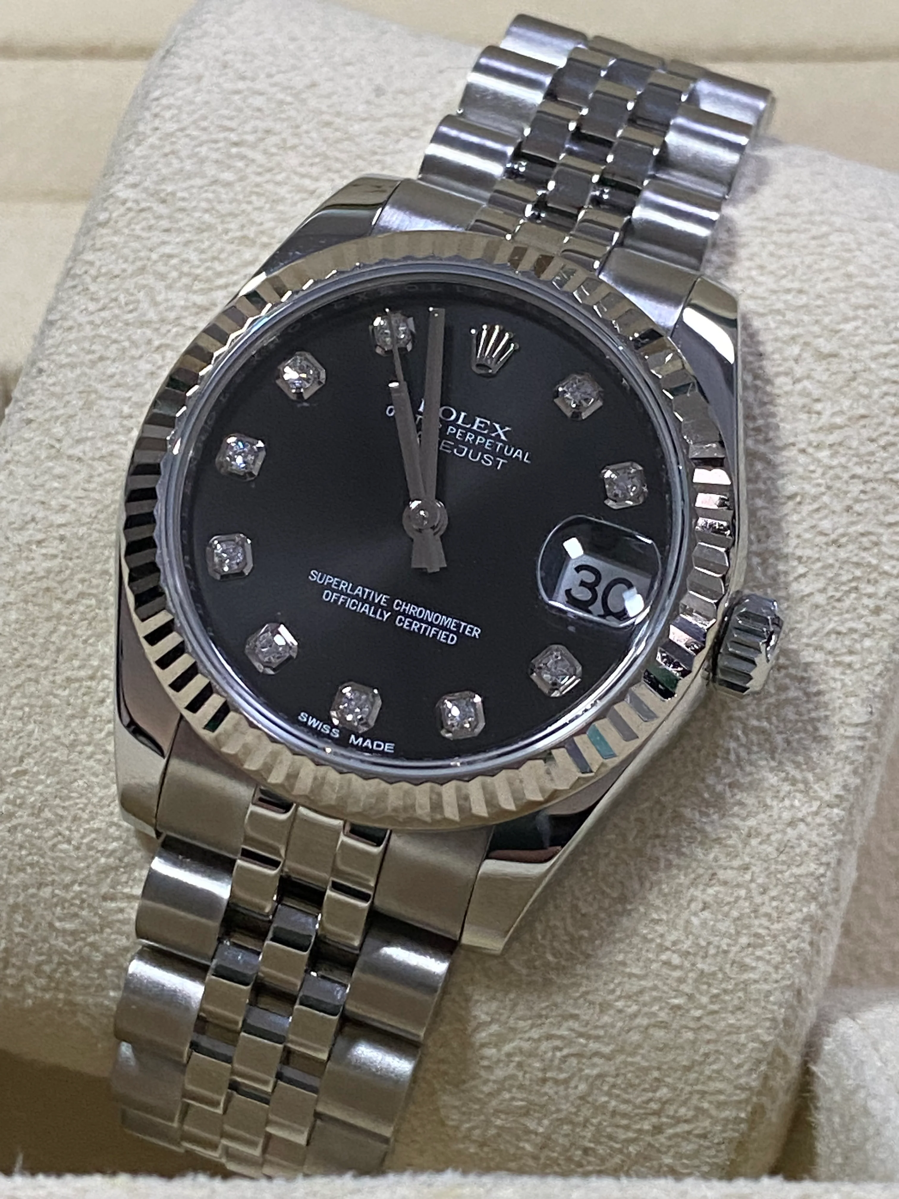 Rolex Steel Datejust 31 - Fluted Bezel - Factory Diamond Dial - Jubilee Bracelet - 178274