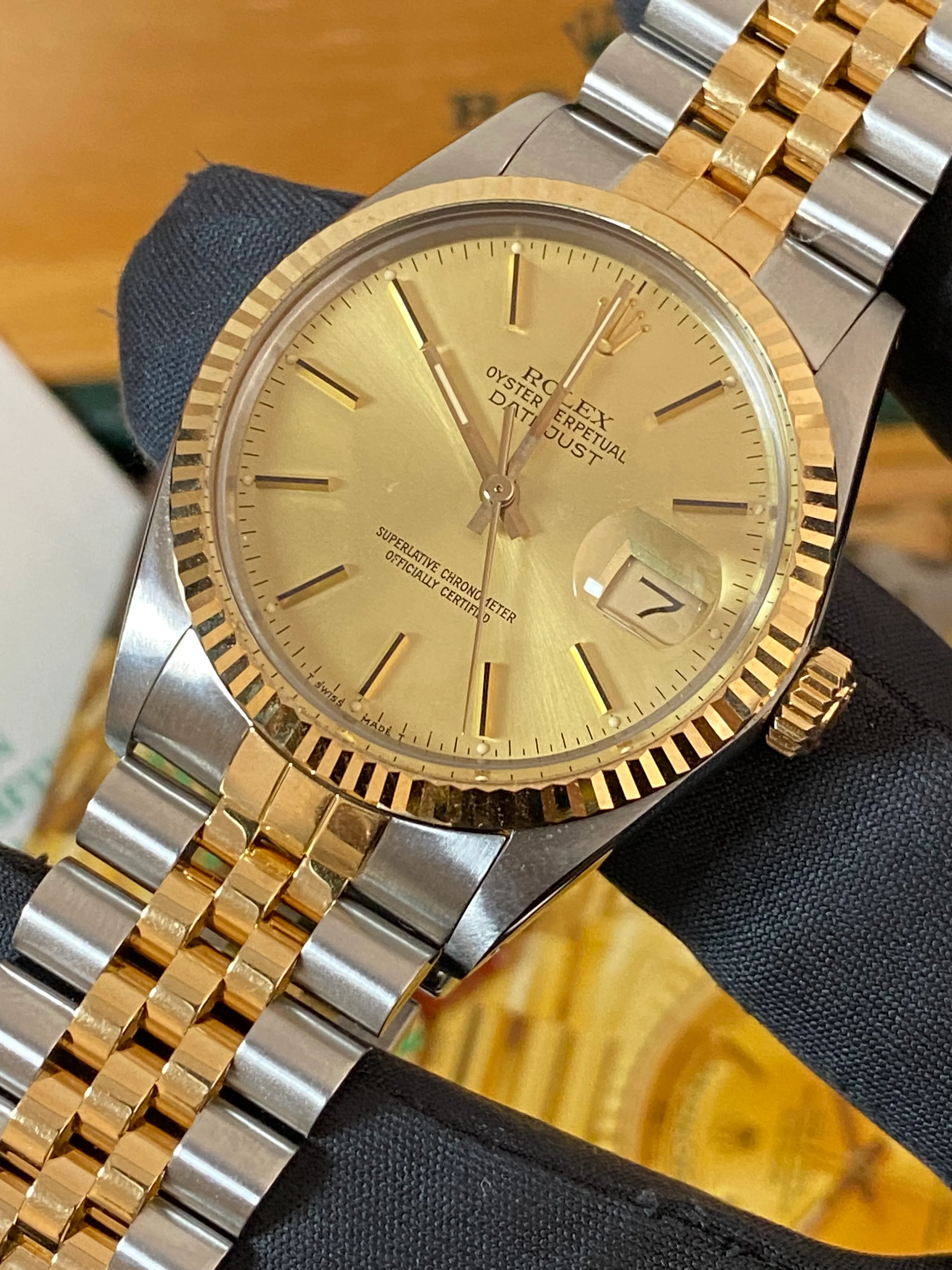 Rolex Steel and Yellow Gold Datejust 36 - 1987 - Fluted Bezel - Champagne Index Dial - Jubilee Bracelet - 16013 *UNPOLISHED*
