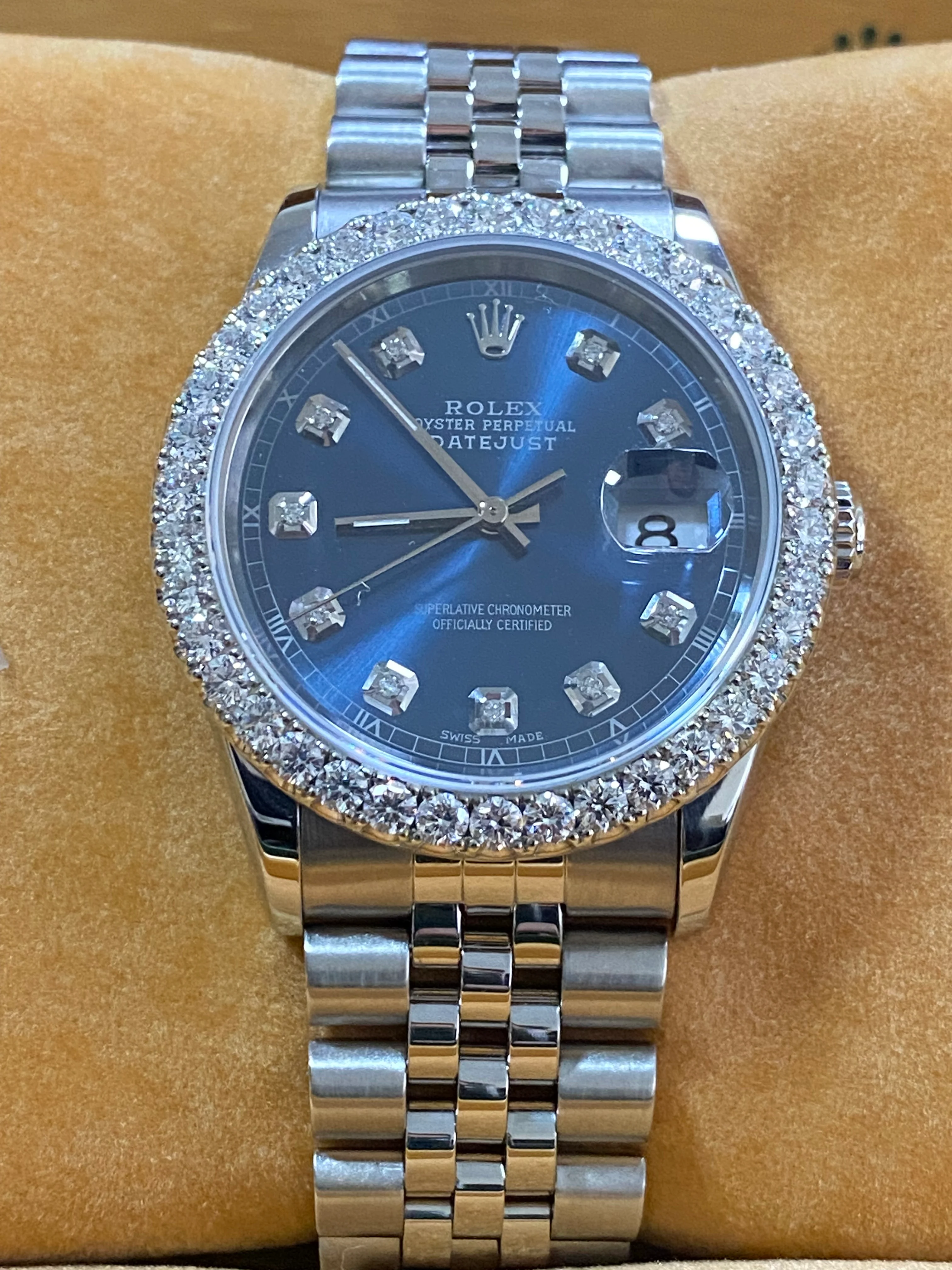 Rolex Steel Datejust 36 - W Serial - Diamond Bezel - Blue Diamond Dial - Jubilee Bracelet - 16234