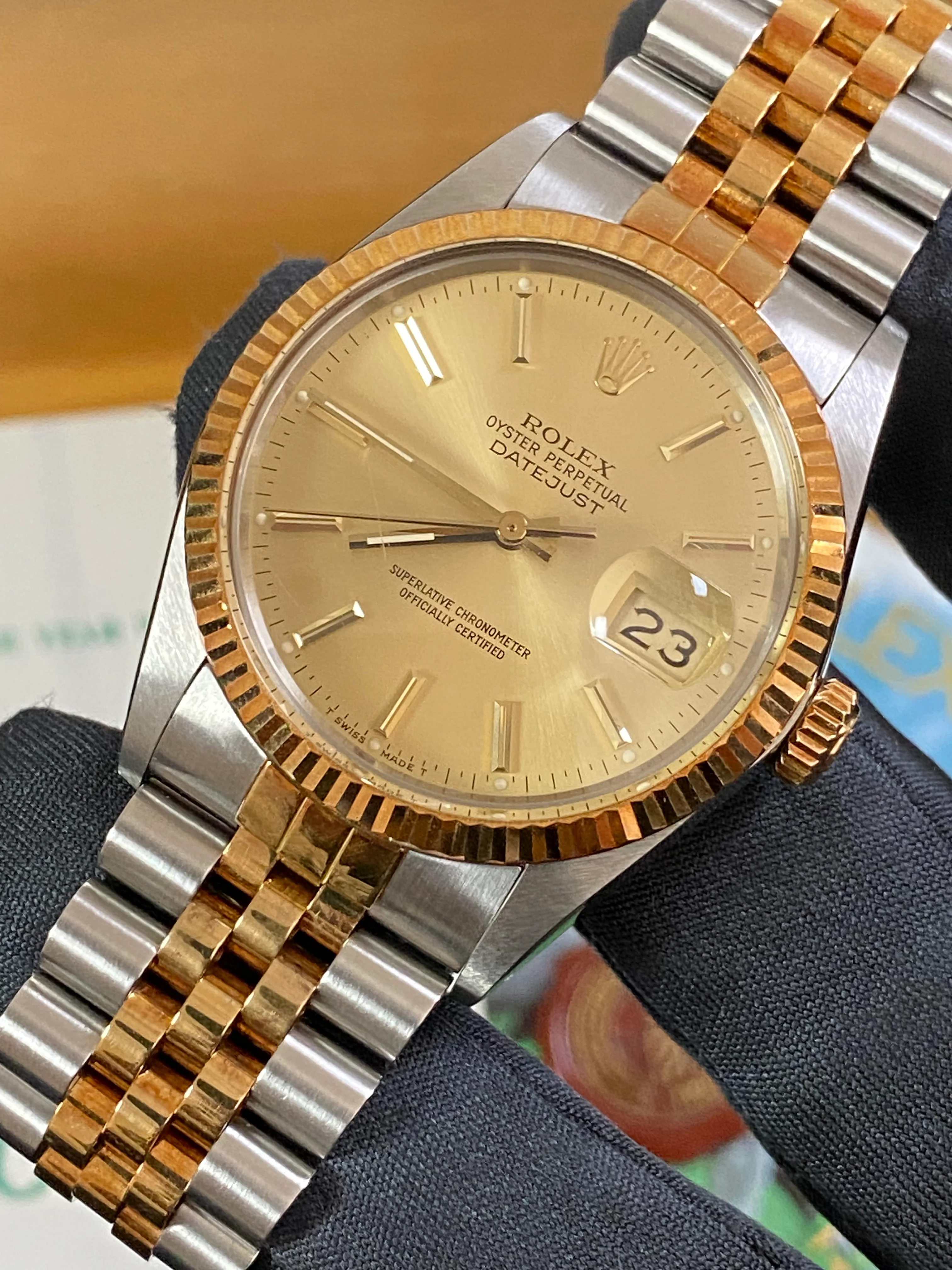 Rolex Steel and Yellow Gold Datejust 36 - 1987 - Fluted Bezel - Champagne Index Dial - Jubilee Bracelet - 16013 *UNPOLISHED*