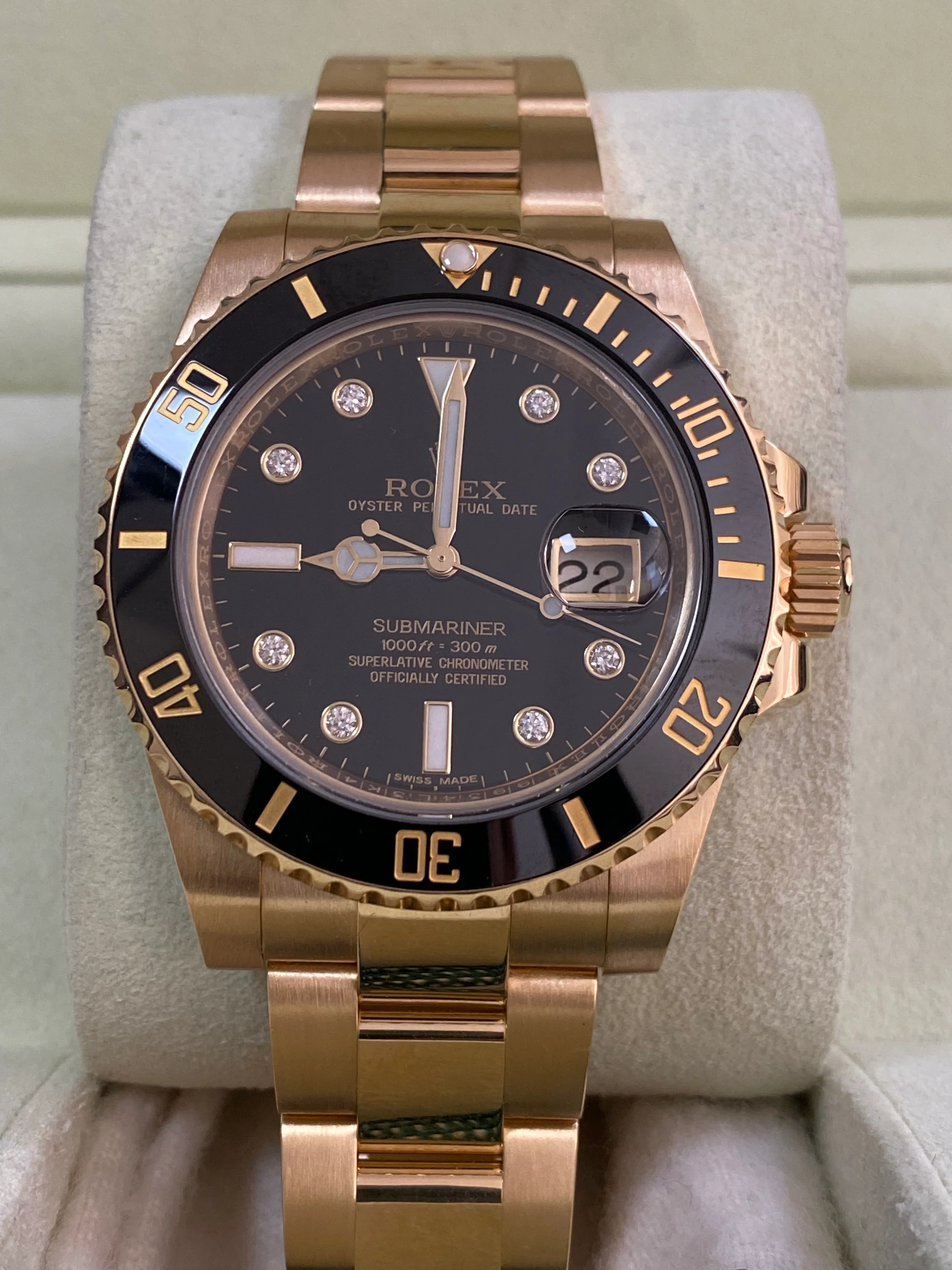 Rolex Yellow Gold Submariner Date - 2014 - Black Bezel - Diamond Dial - 116618LN *FULL SET*