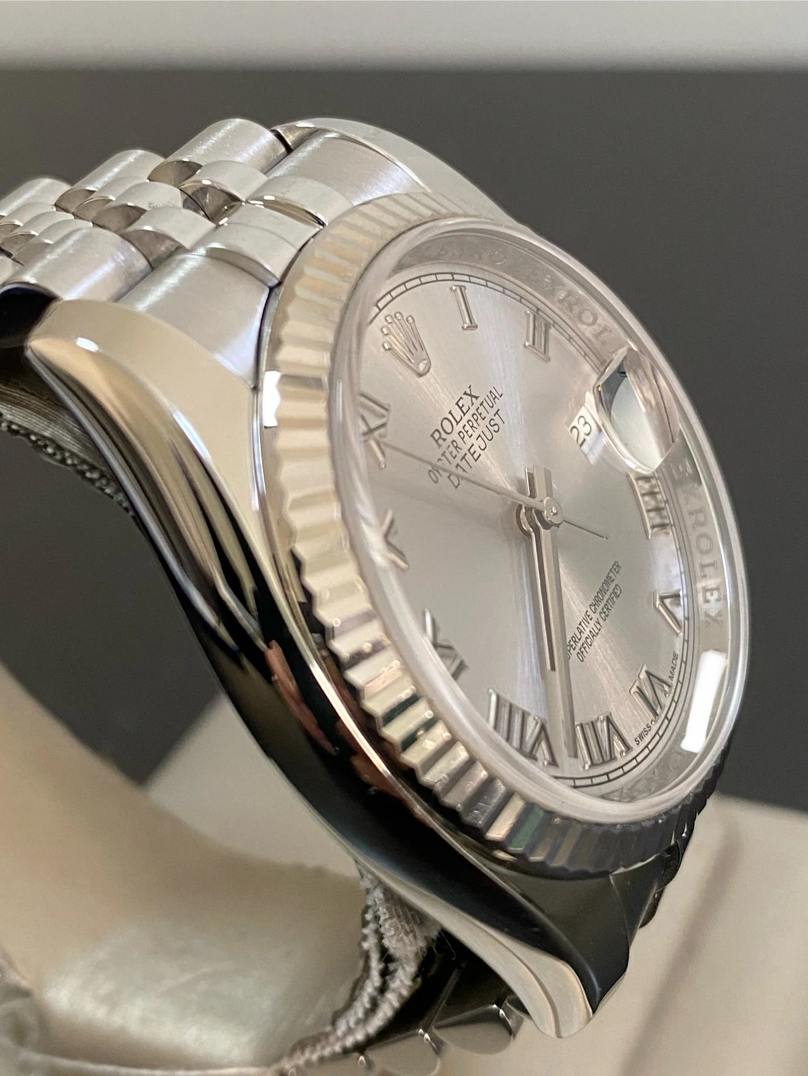 Rolex Steel Datejust 36 - 2016 - Fluted Bezel - Rhodium Roman Dial - Jubilee Bracelet - 116234