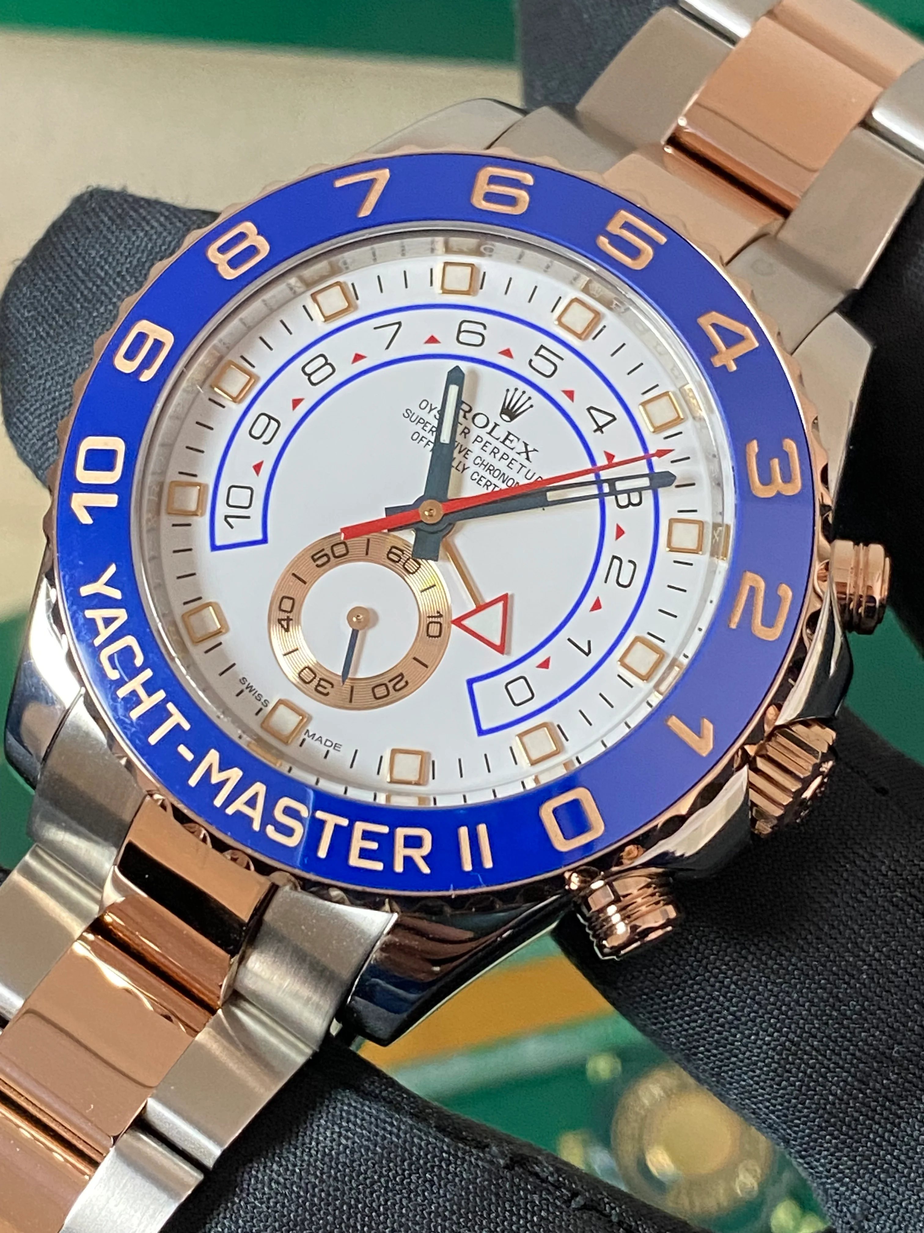 Rolex Steel and Everose Gold Yacht-Master II - 2016 - Ceramic Blue Bezel - White Dial - 116681 *FULL SET*