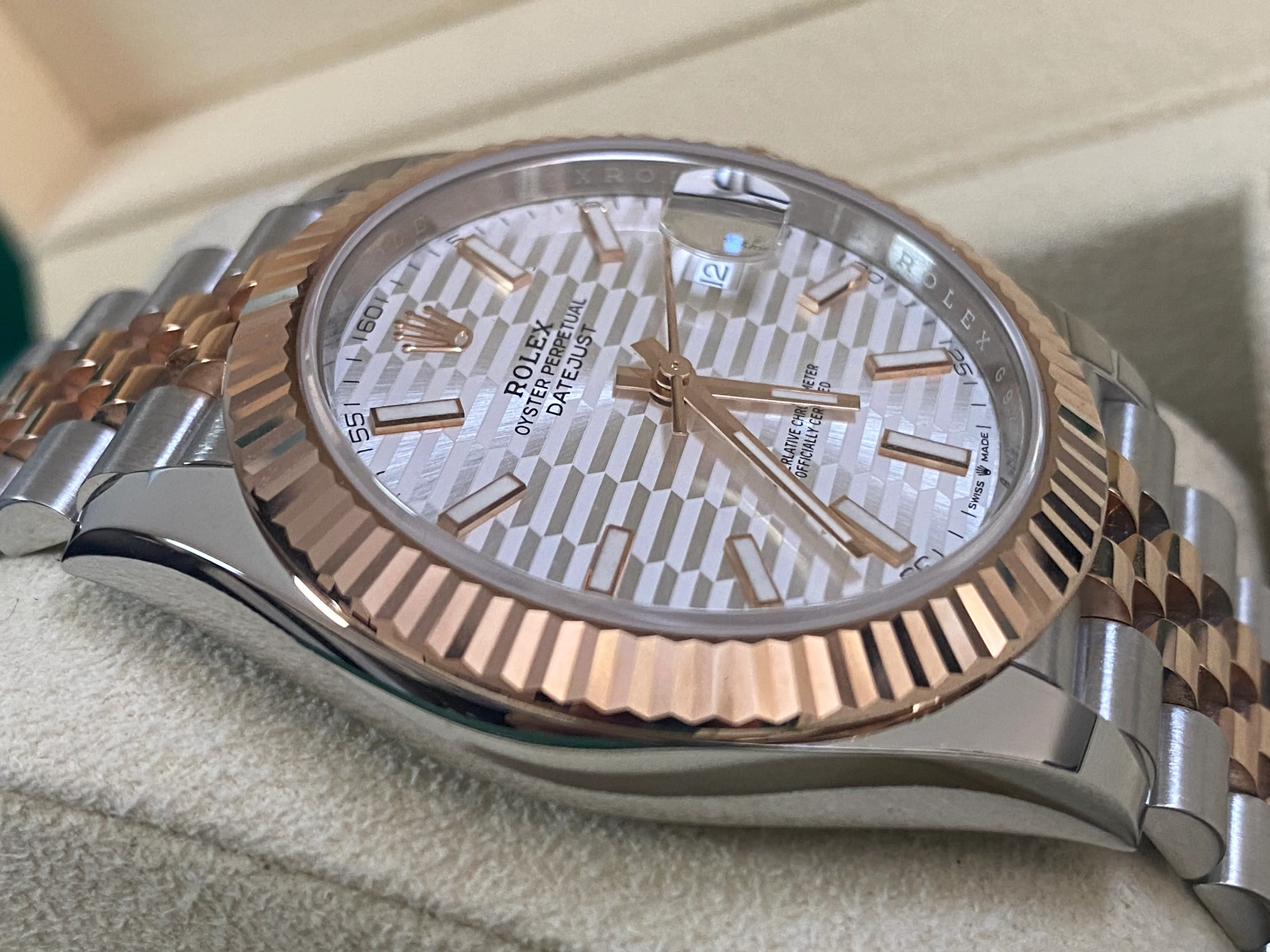 Rolex Steel and Everose Gold Datejust 41 - 2023 - Fluted Bezel - Silver Fluted-Motif Dial - Jubilee Bracelet - 126331 *PARTIAL STICKERS*