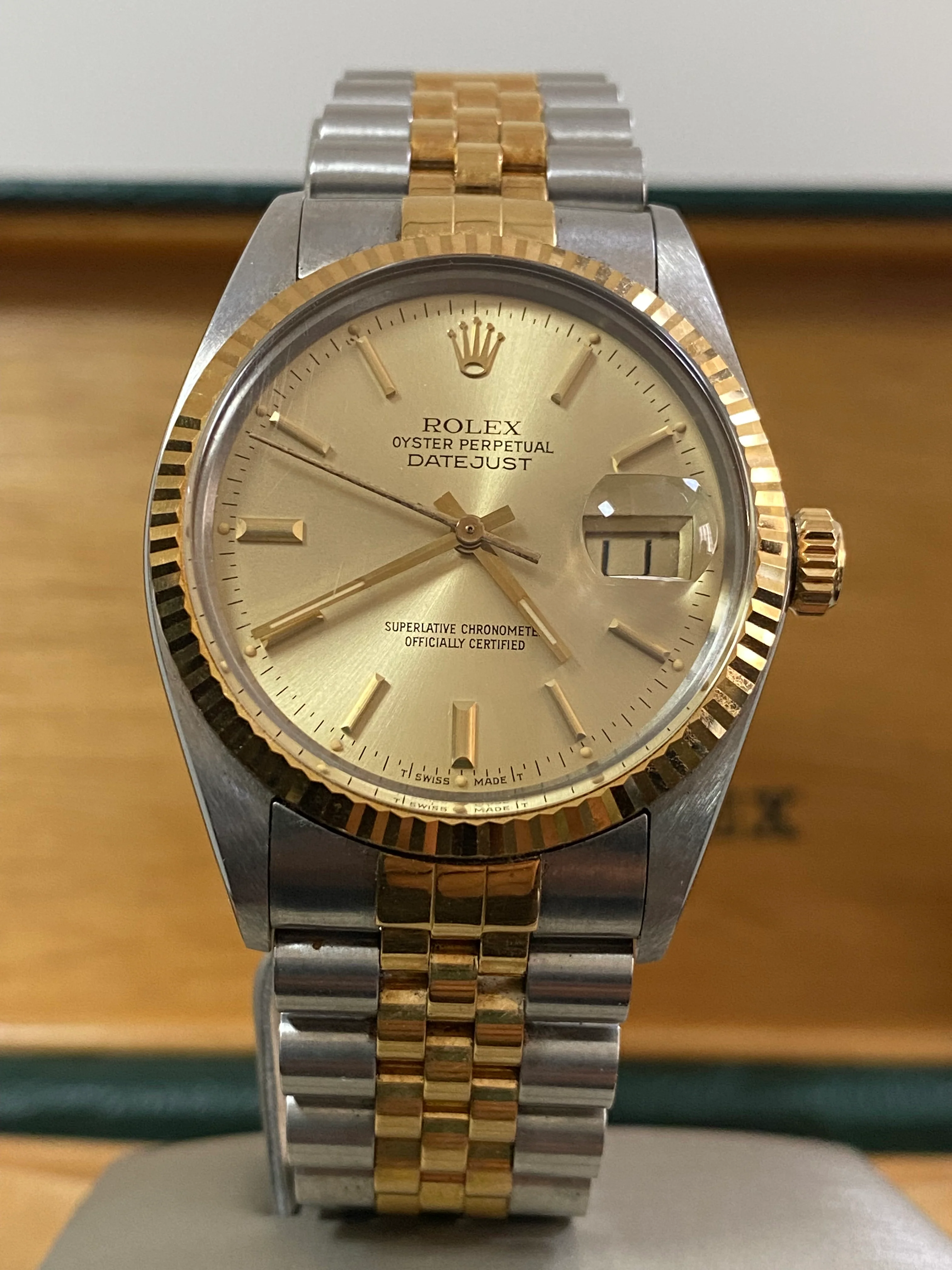 Rolex Steel and Yellow Gold Datejust 36 - 1985 - Fluted Bezel - Champagne Index Dial - Jubilee Bracelet - 16013 *UNPOLISHED*