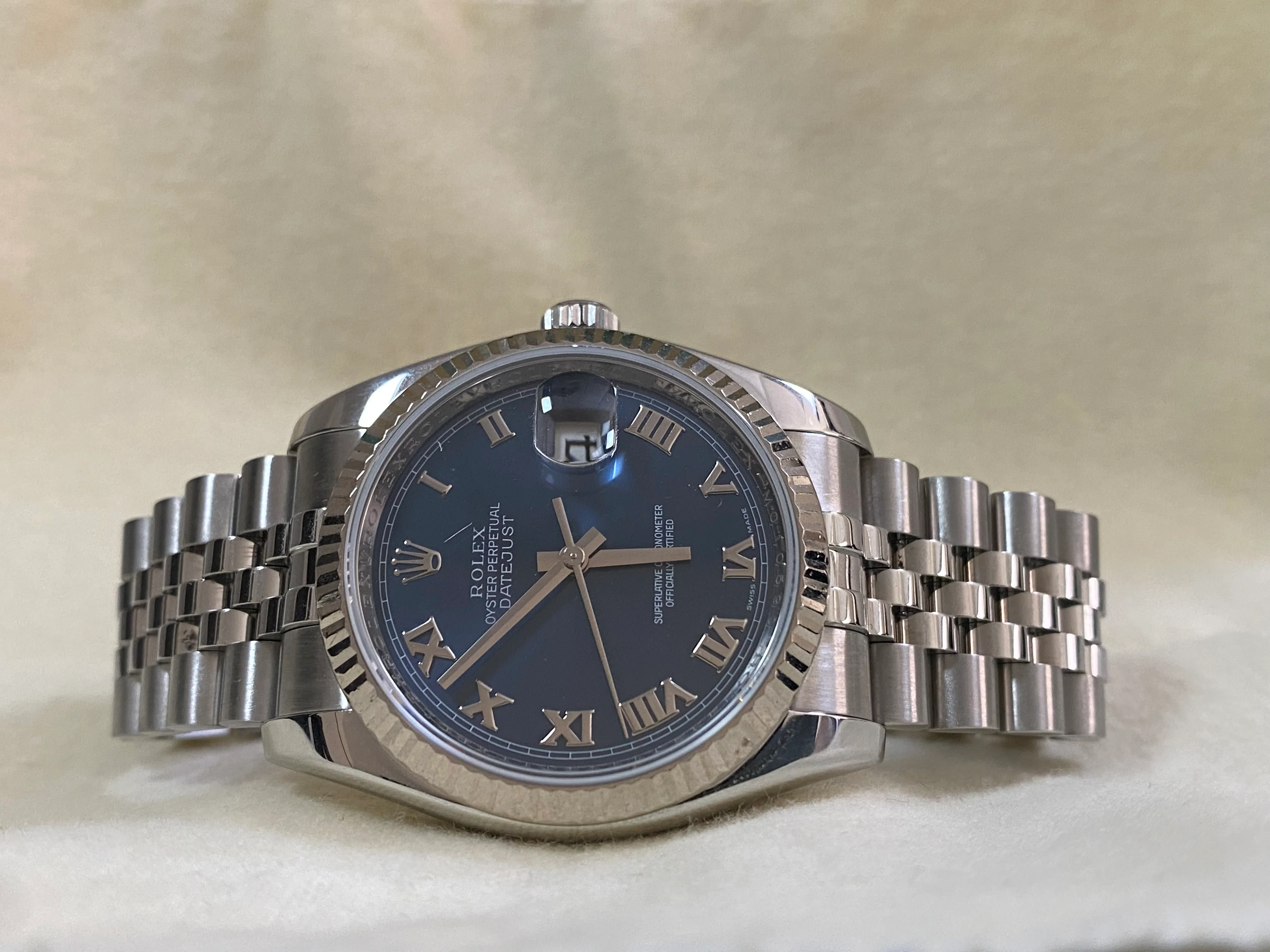 Rolex Steel Datejust 36 - 2007 - Fluted Bezel - Blue Roman Dial - Jubilee Bracelet - 116234