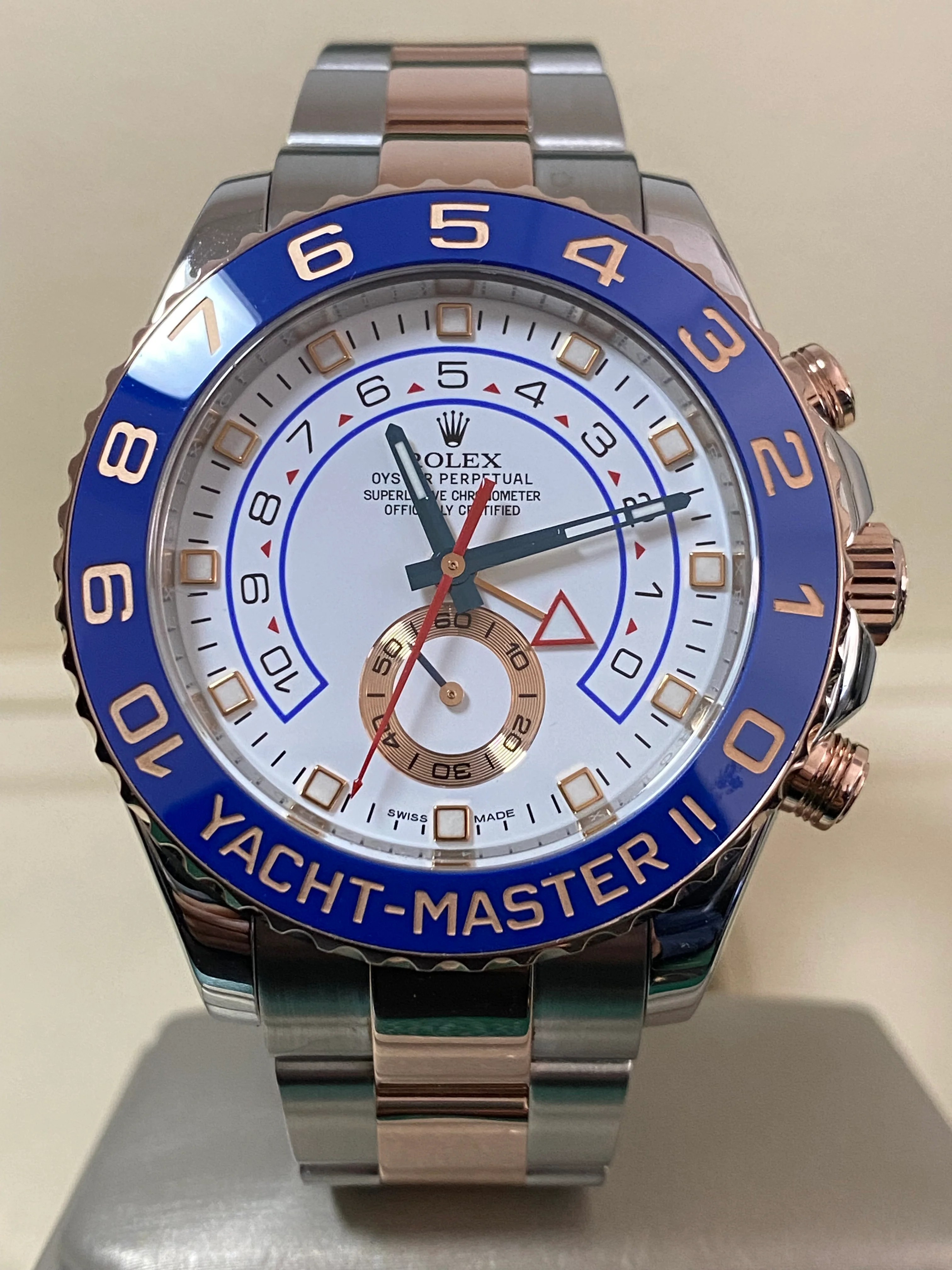 Rolex Steel and Everose Gold Yacht-Master II - 2016 - Ceramic Blue Bezel - White Dial - 116681 *FULL SET*