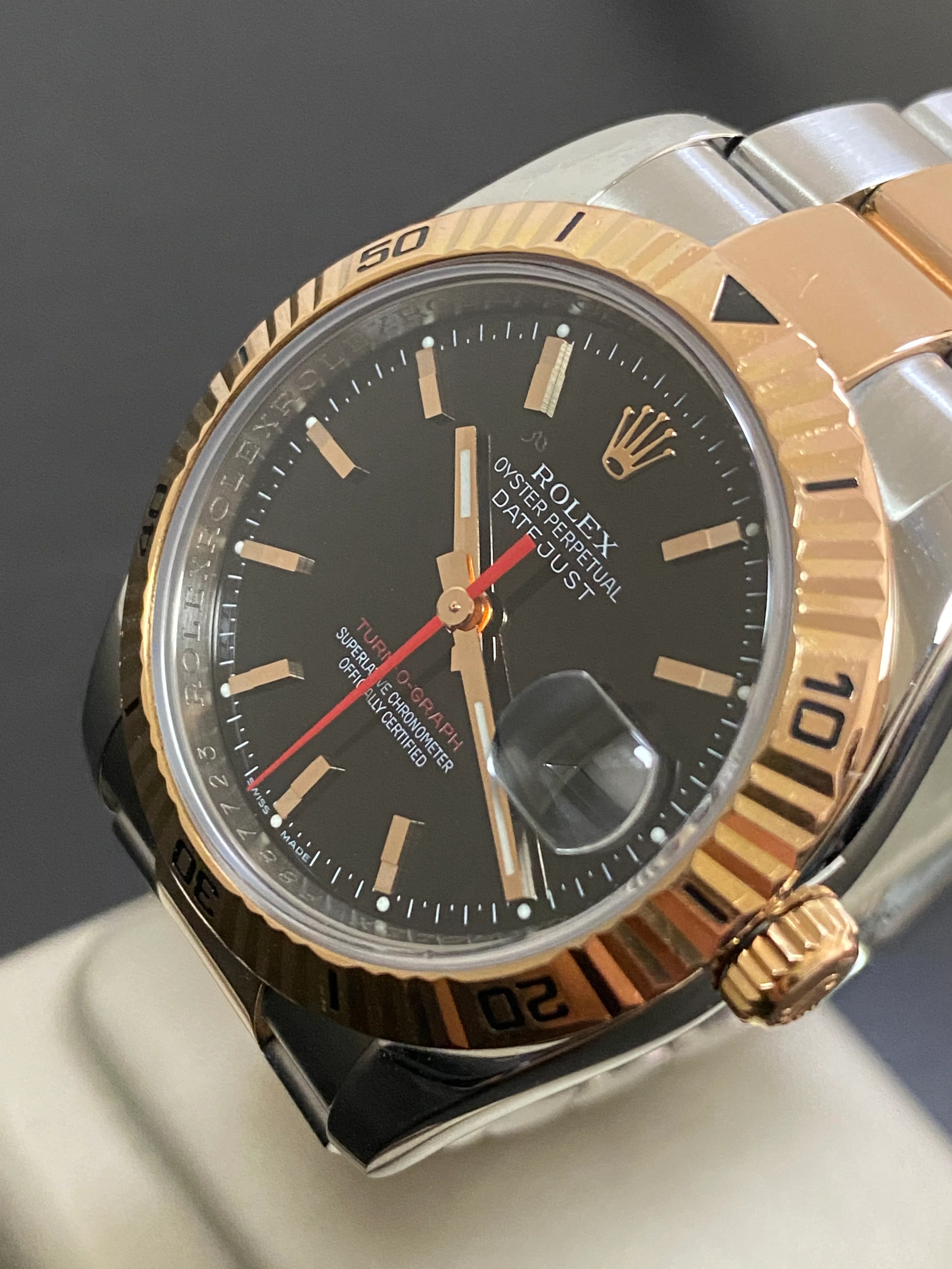 Rolex Steel and Everose Gold Datejust 36 Turn-O-Graph - 2005 - Fluted Bezel - Black Index Dial - Oyster Bracelet - 116261 *FULL SET*