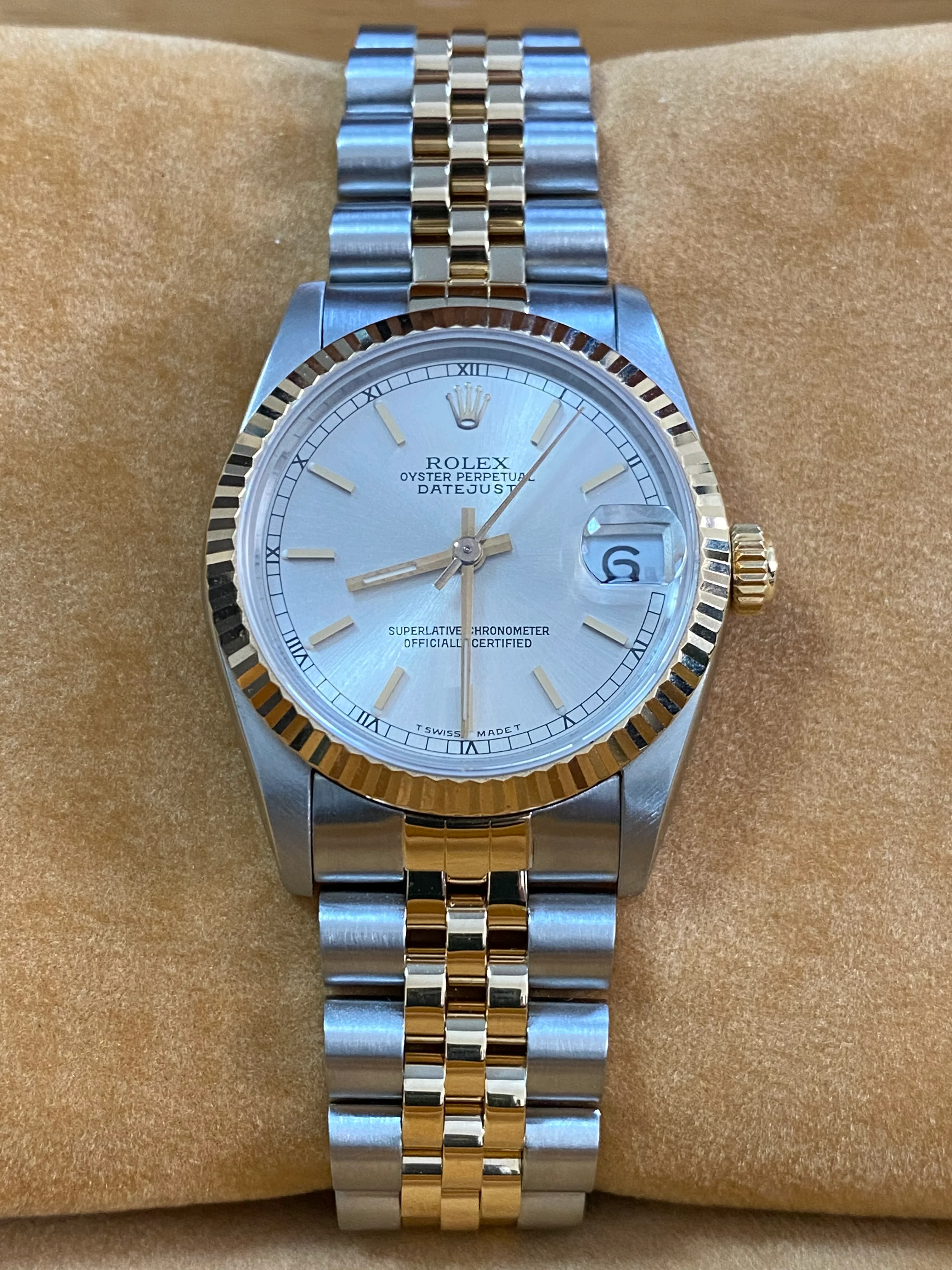 Rolex Steel and Yellow Gold Datejust 31 - L serial - Fluted Bezel - Silver Index Dial - Jubilee Bracelet - 68273