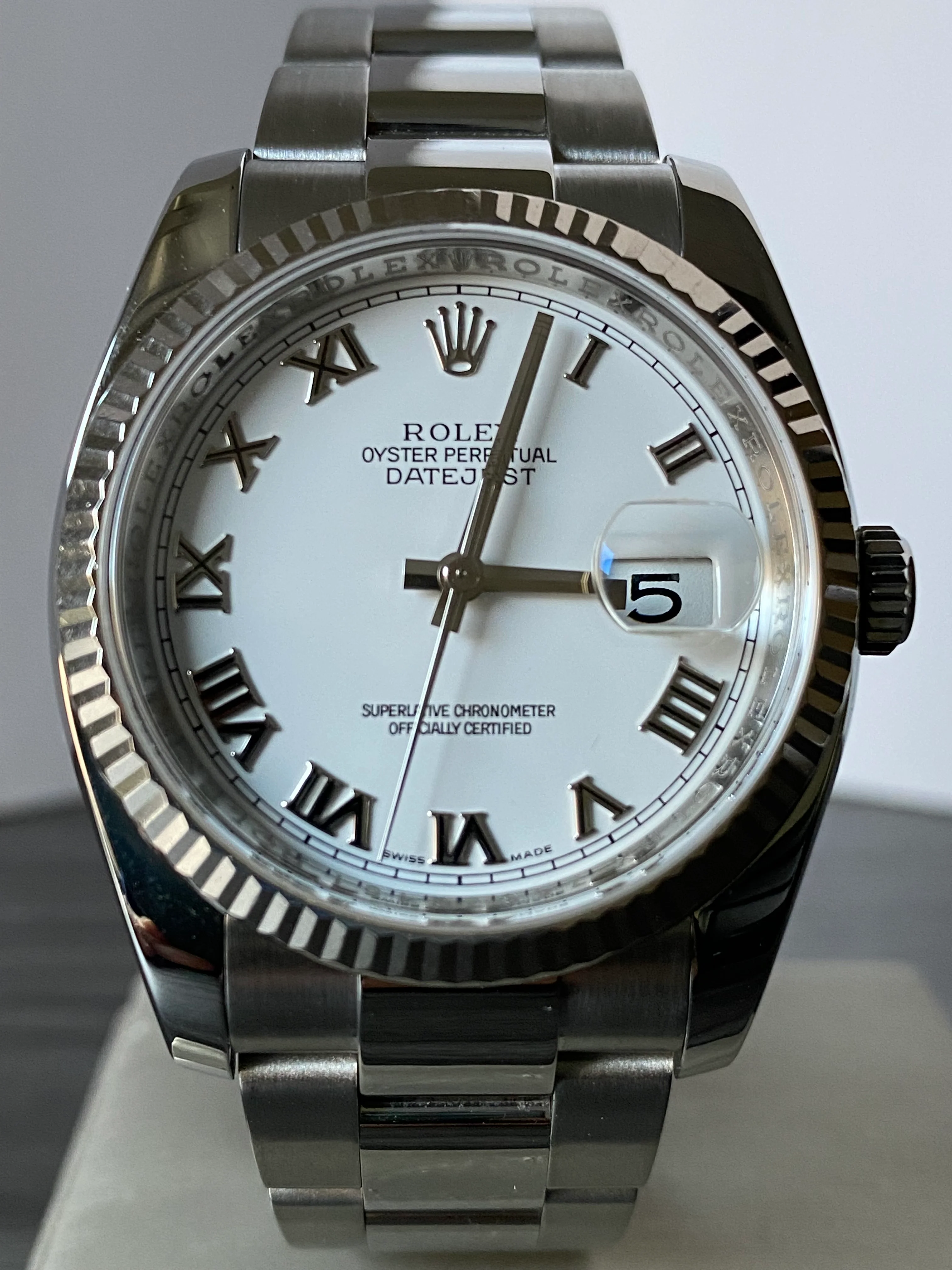 Rolex Steel Datejust 36 - Fluted Bezel - White Roman Dial - Oyster Bracelet - 116234