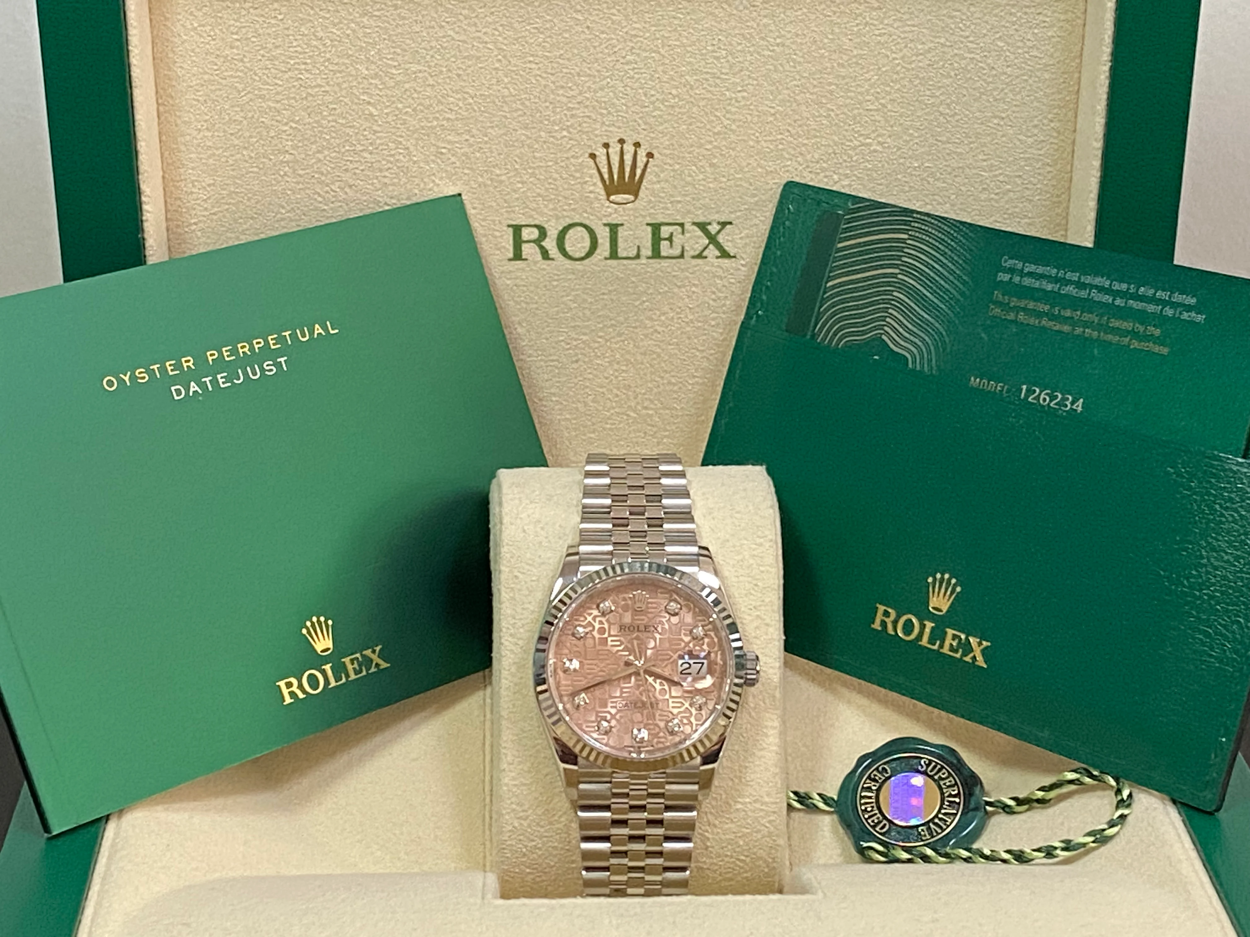 Rolex Steel Datejust 36 - 2023 - Fluted Bezel - Pink Anniversary Diamond Dial - Jubilee Bracelet - 126234