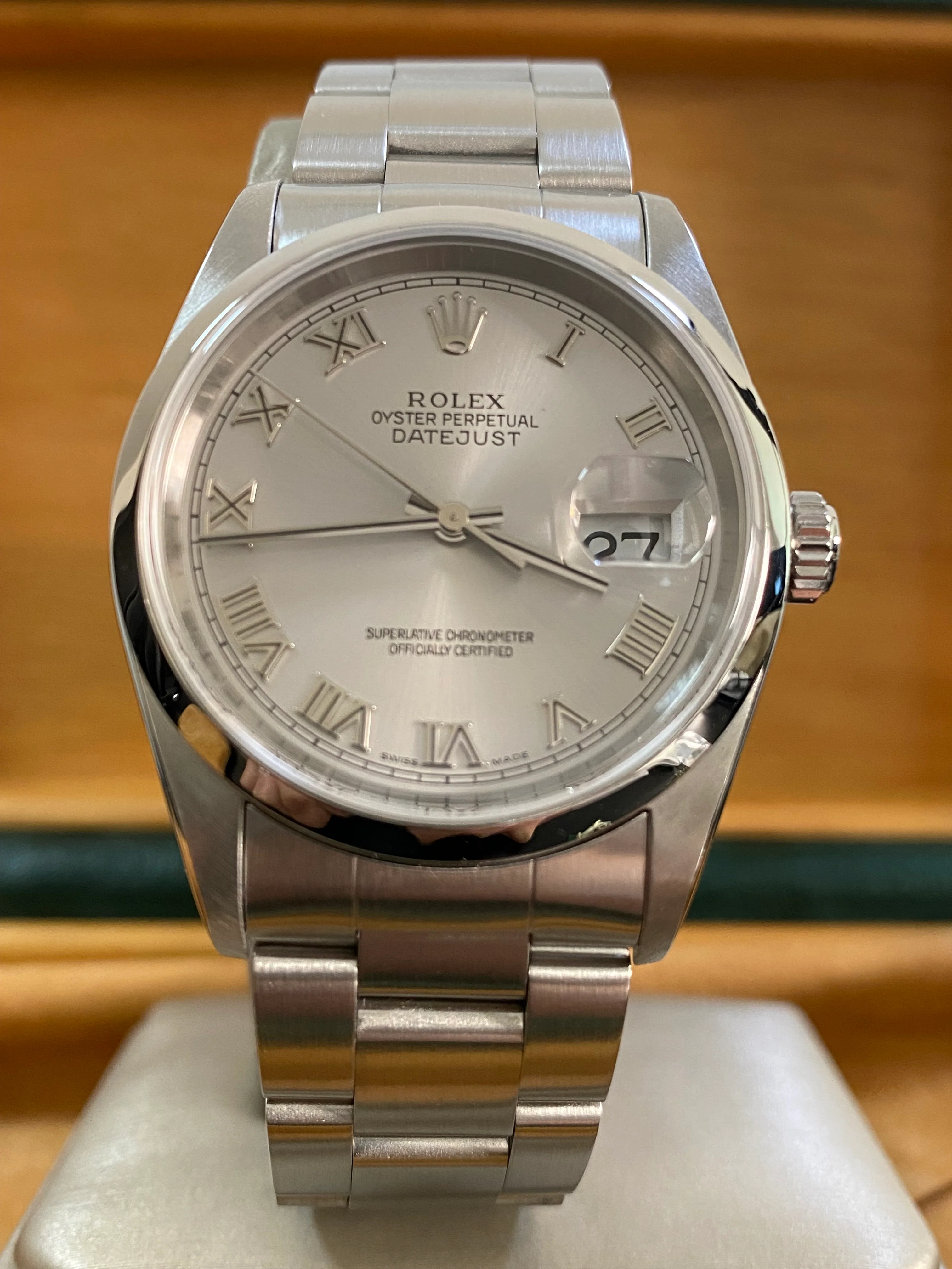 Rolex Steel Datejust 36 - D Serial - Smooth Bezel - Silver Roman Dial - Oyster Bracelet - 16200