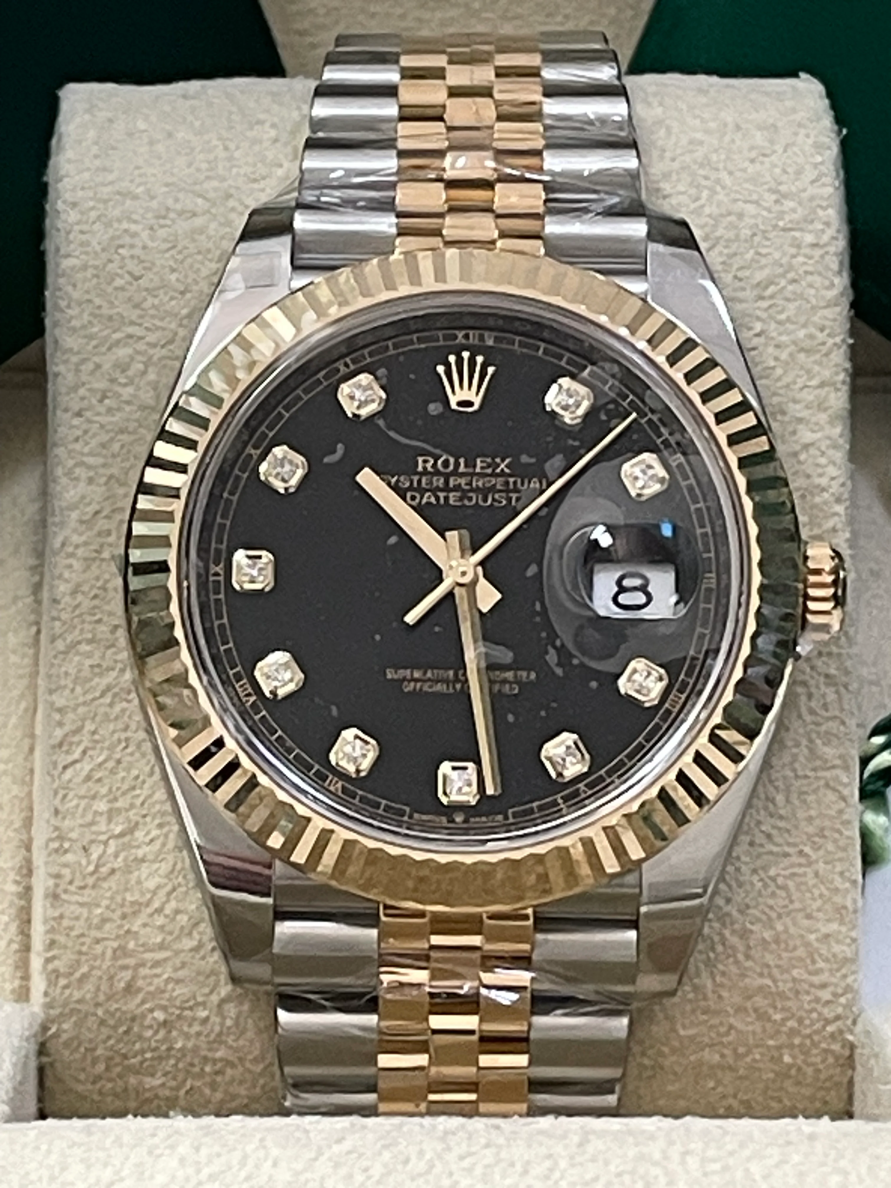 Rolex Steel and Yellow Gold Datejust 41  - 2023 - Fluted Bezel - Black Diamond Dial - Jubilee Bracelet - 126333