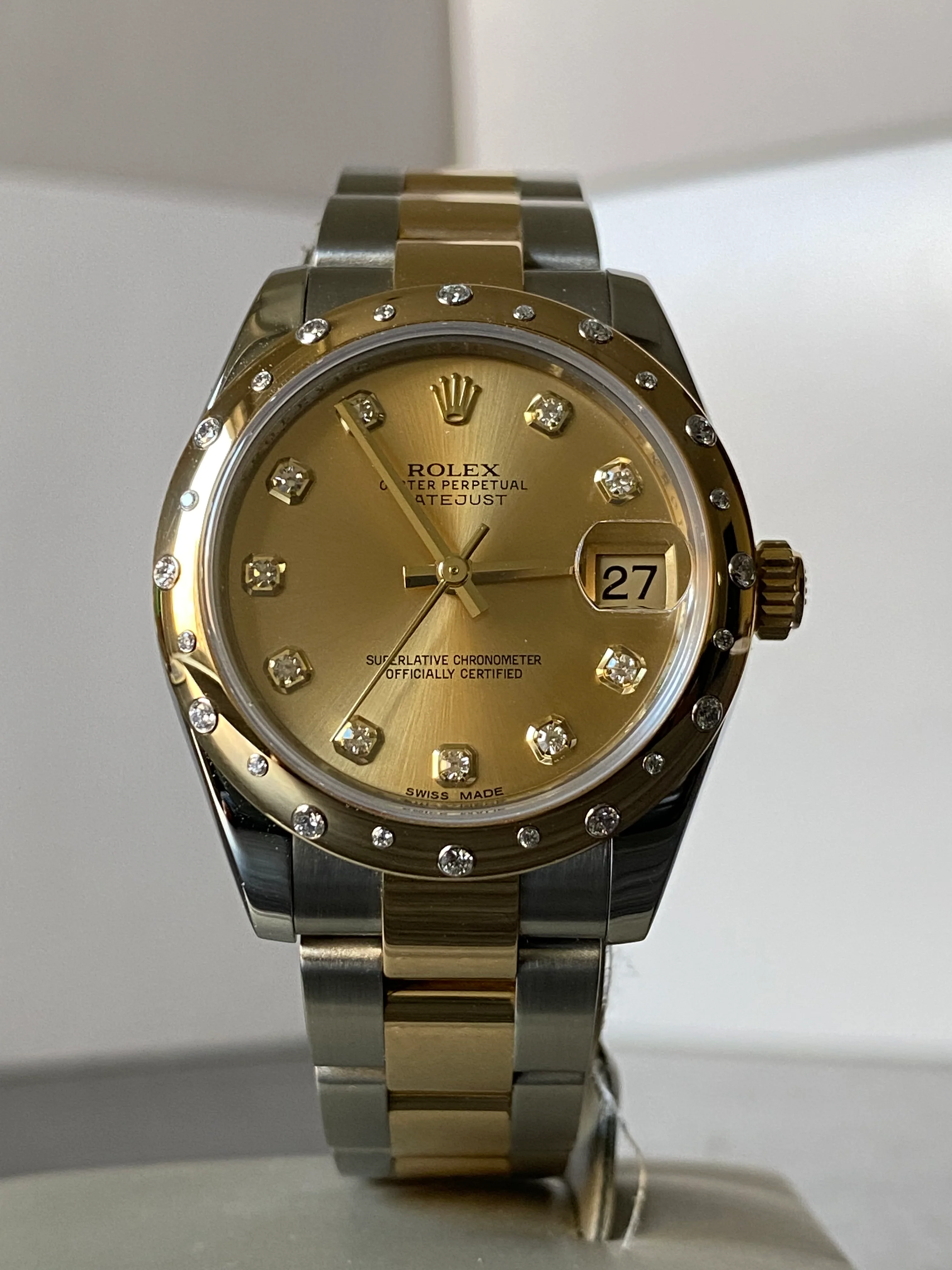 Rolex Steel and Yellow Gold Datejust 31 - 2015 - 24 Diamond Bezel - Champagne Diamond Dial - Oyster Bracelet - 178343