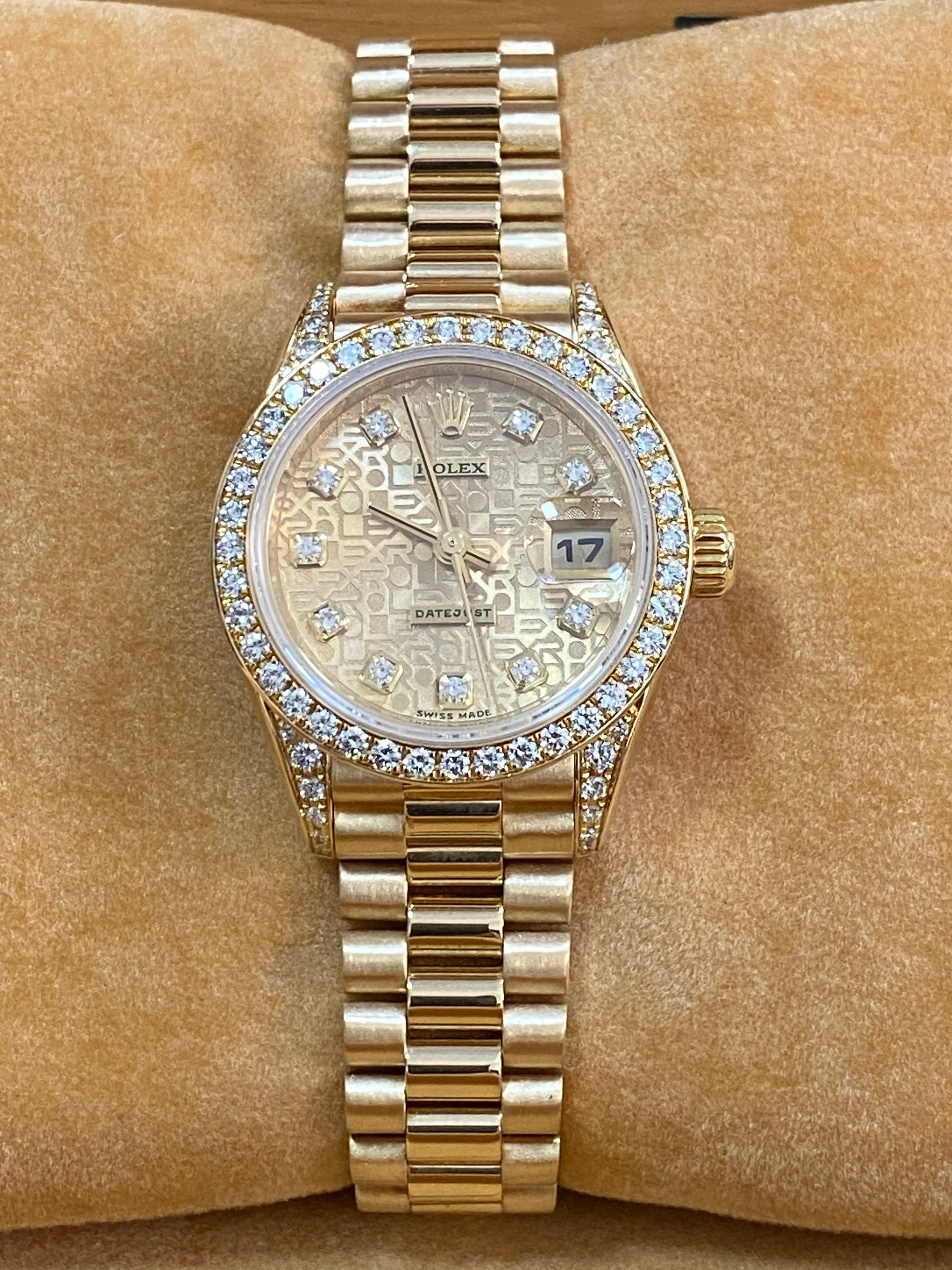 Rolex Yellow Gold Lady-Datejust - 1995 - Factory Diamond Dial, Bezel and Lugs - President Bracelet - 69158 