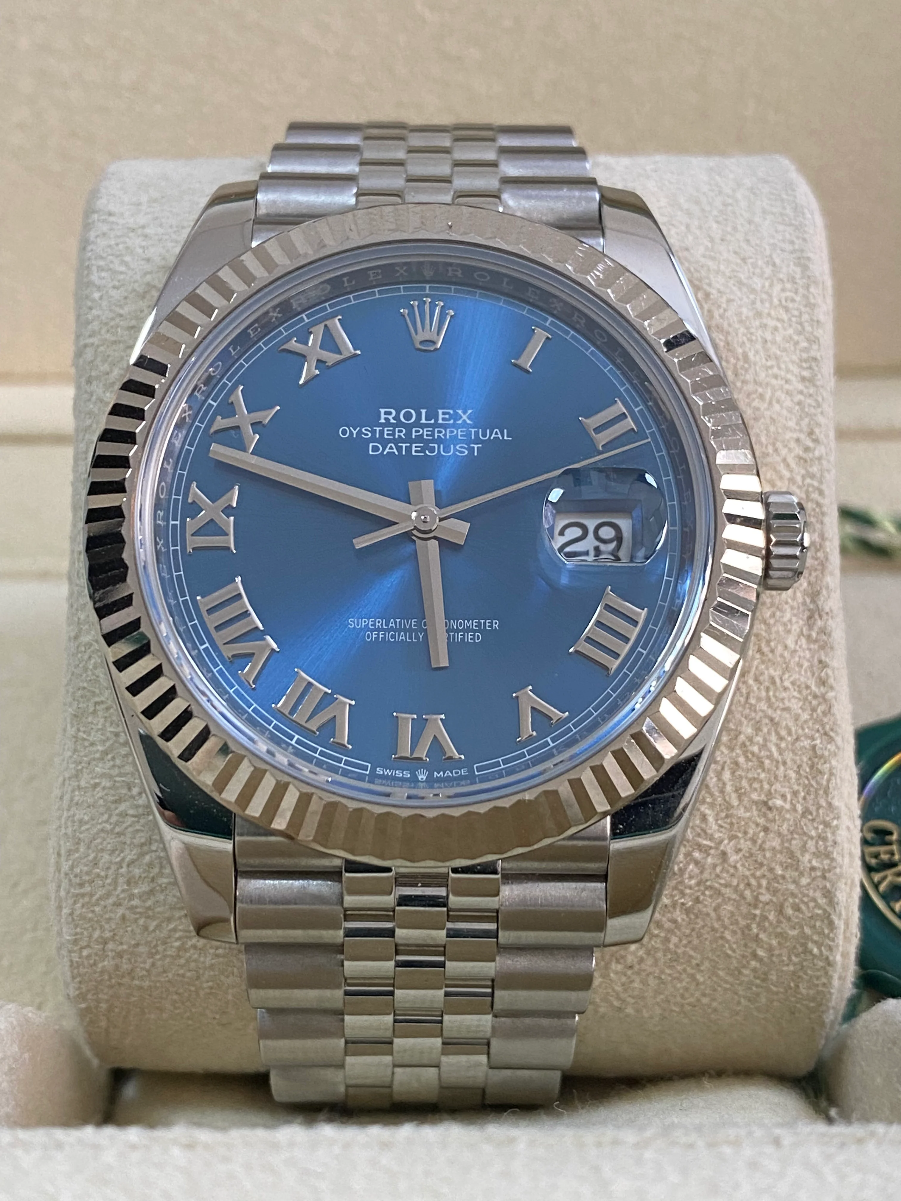 Rolex Steel and White Gold Datejust 41 - Fluted Bezel - Bright Blue Roman Dial - Jubilee Bracelet - 126334