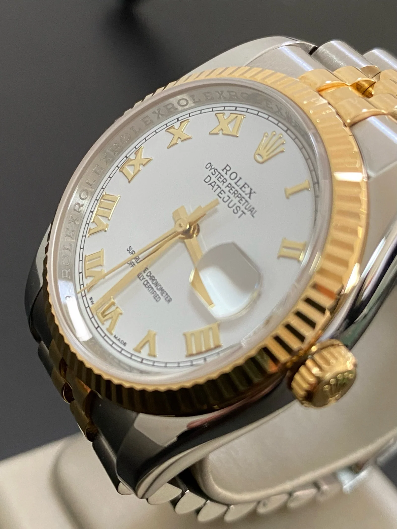 Rolex Steel and Yellow Gold Datejust 36 - 2017 - Fluted Bezel - White Roman Dial - Jubilee Bracelet - 116233 *UNPOLISHED*